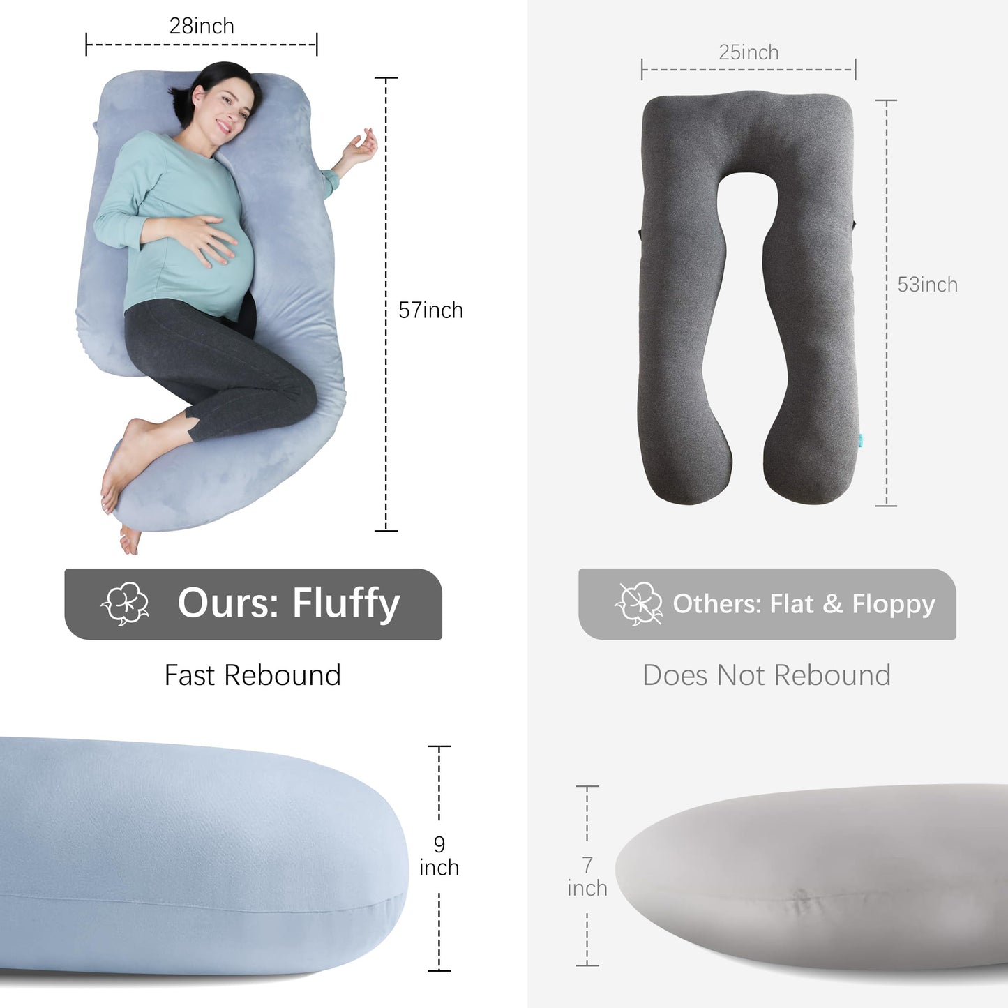 MOON PARK Pregnancy Pillows for Sleeping - 57 Inch U Shaped Full Body Maternity Pillow with Removable Cover - Support for Back, Legs, Belly, Hips - Pregnancy Pillow for Women - Grey