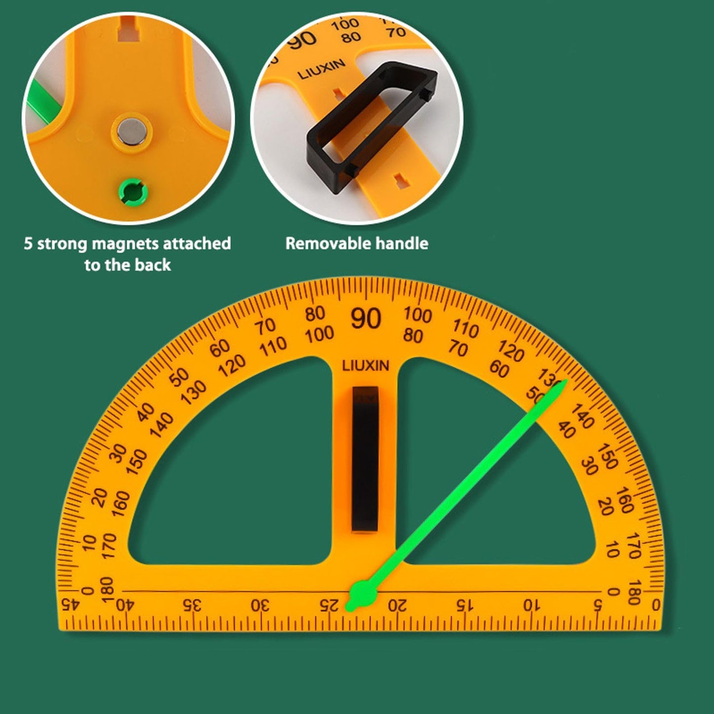 Magnetic Geometry Tool, Protractor, Triangle Rulers Easy Attachment Blackboard Measurement Kit, Teacher Board Protractor Multi-Purpose Kit Large Teaching Aids (Three-Piece Set)