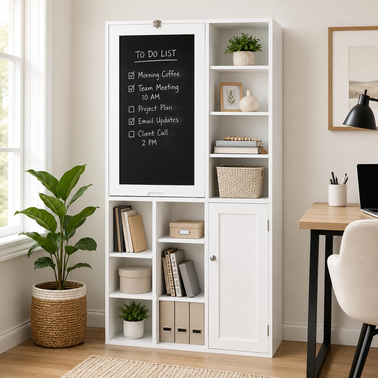 Utopia Alley Fold Down Wall Desk with Storage Shelves – Space Saving Murphy Desk Cabinet for Home Office, Craft Room, Apartment & Small Spaces, White