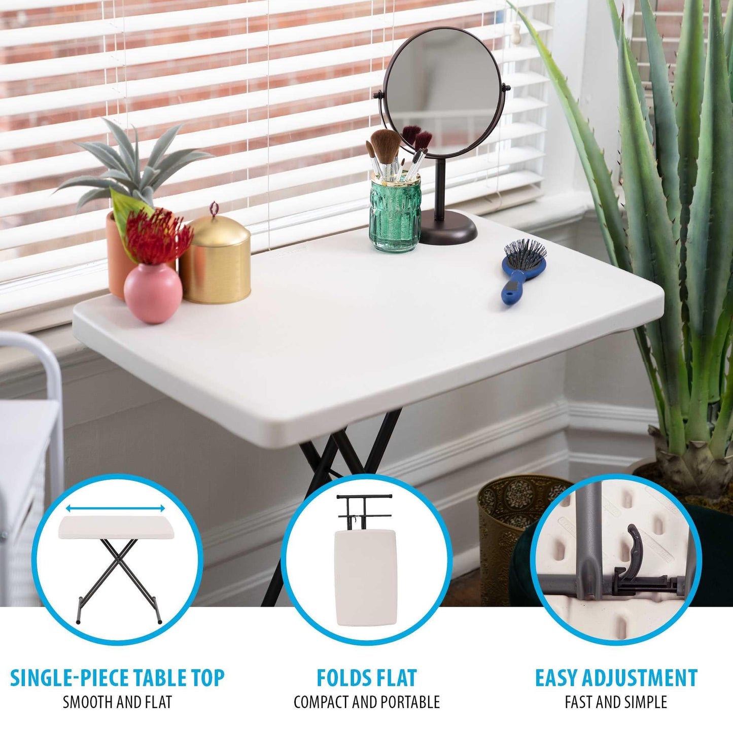Lifetime 80387 4-Foot Commercial Folding Table and 30 Inch Adjustable Folding Laptop TV Tray, Almond