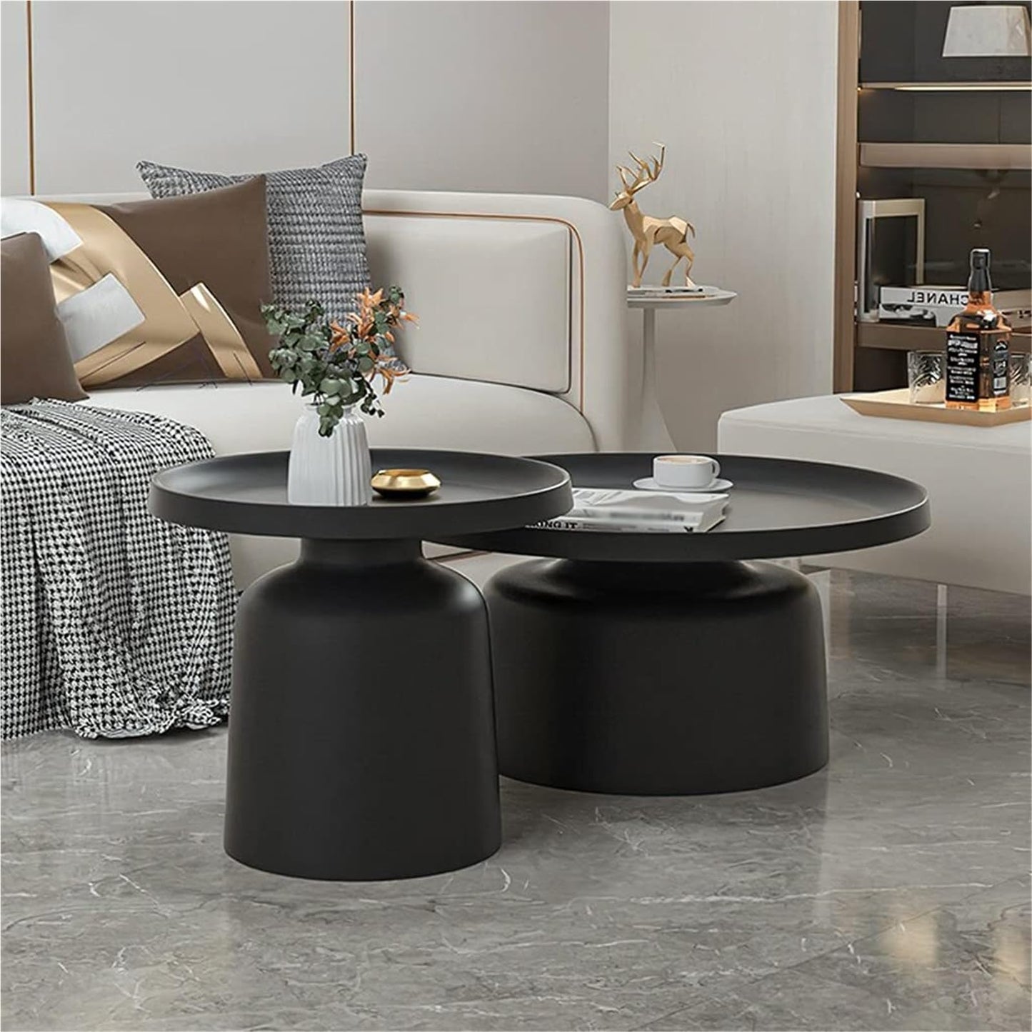 Zxarunas us Wide Solid End Coffee Table in Black, Handcrafted Boho-Style Accent Table for Living, Bedroom Or Home Office Coffee Table(B-White,Plástico)