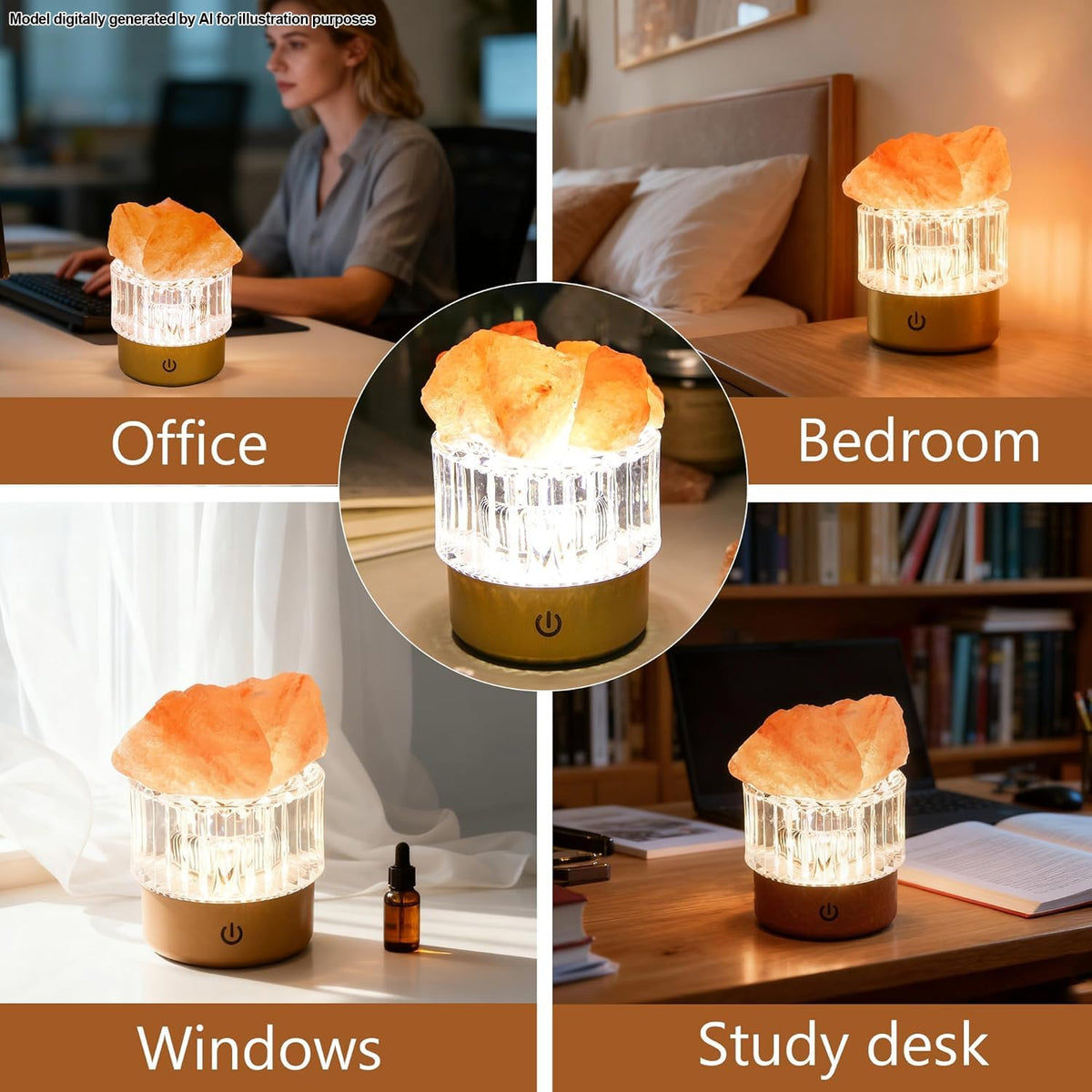 MYDAYS&DESIGN Himalayan Salt Lamp Natural Crystal Lamp, LED Light Dimmer with 3 Levels Cordless, Rocks Lamp Night Light Rechargeable for Room Home Decor Relaxation Ambiance (Orange)