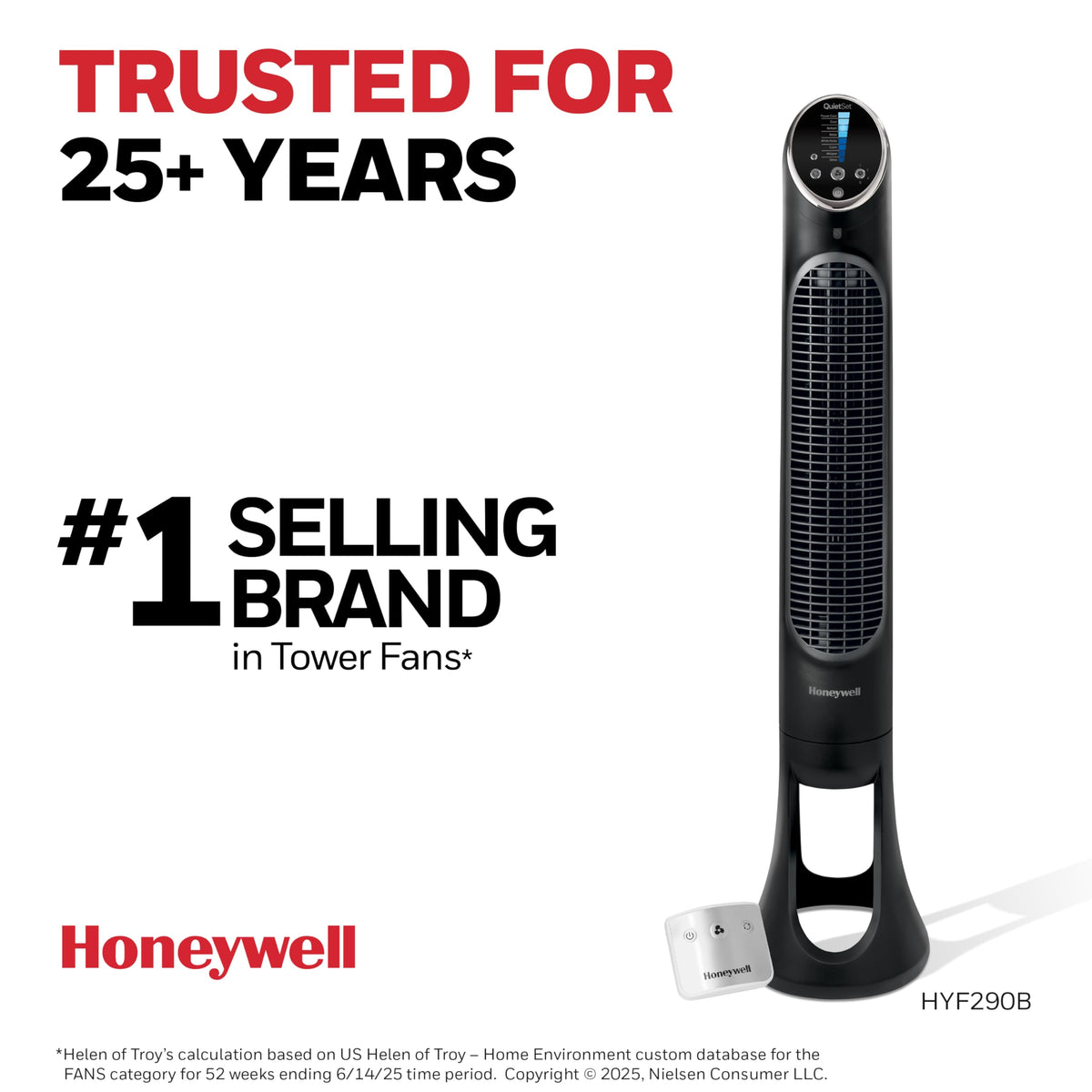Honeywell QuietSet Whole Room Tower Fan, Oscillating Tower Fan with Remote, Black, HYF290B