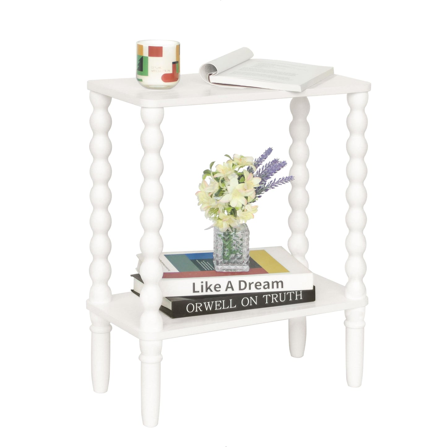 Fultyle Narrow Side Table, Small End Table with 2-Tier Storage, Small Bedside Table Slim Nightstand for Narrow Spaces, Living Room, Bedroom (White)