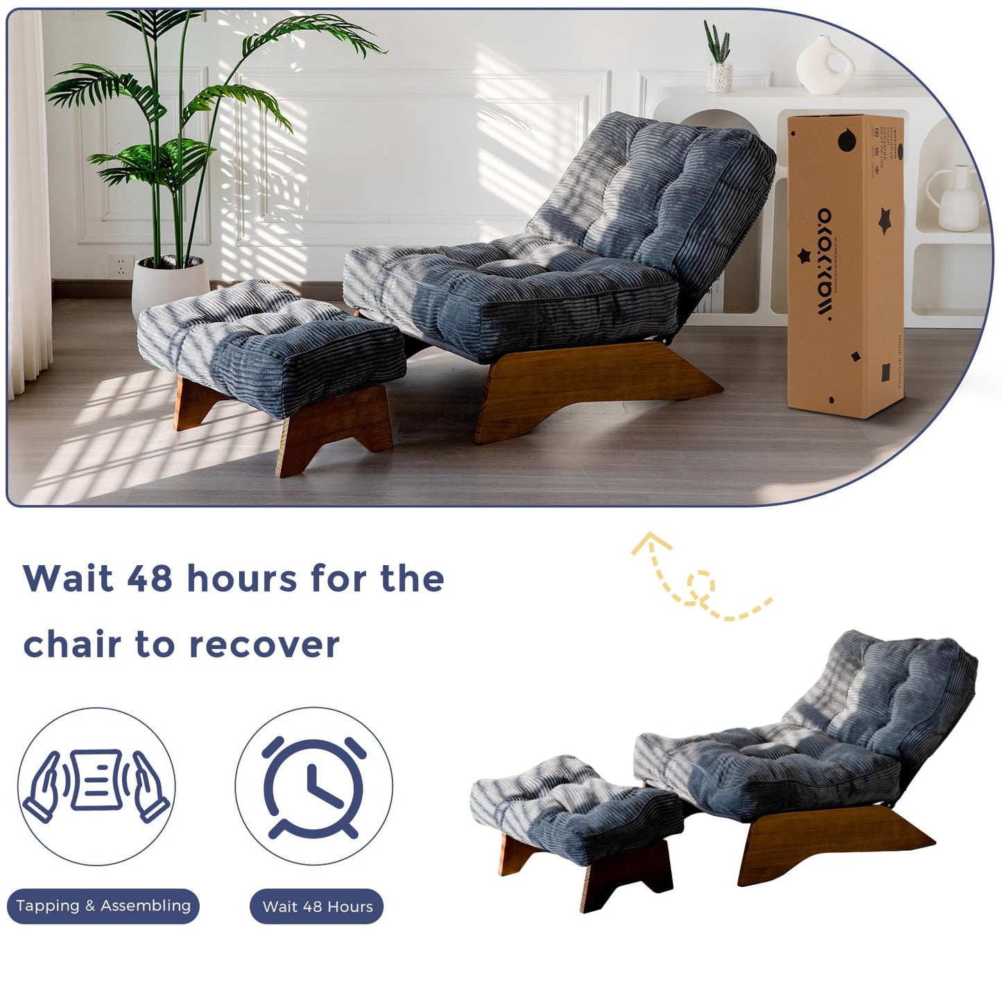 MAXYOYO Accent Chair with Ottoman Adjustable Backrest, Tufted Living Room Chair Upholstered Lounge Chair with Footrest Set, Modern Chair Cozy Reclining Chair for Reading Room, Dark Grey