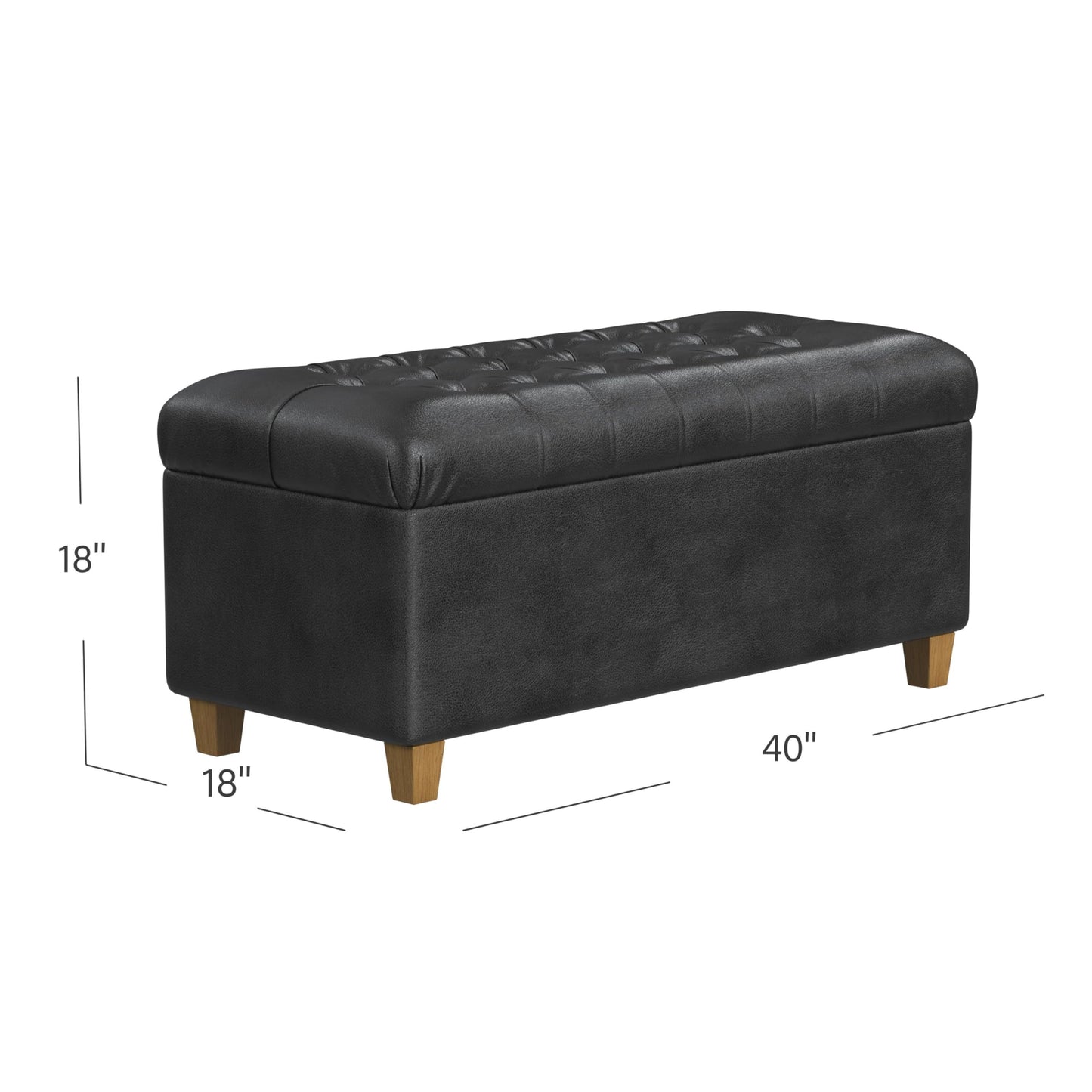 HomePop 40" Button Tufted Storage Bench - Black Faux Leather