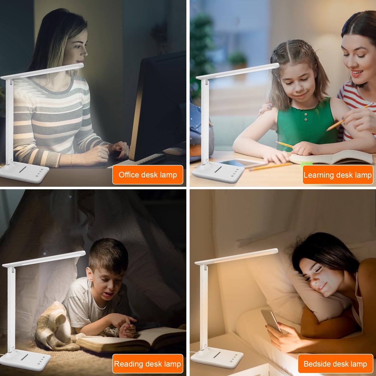 shinelife LED Desk Lamp for Office Home, Bright Desk Light with USB Charging Port, Adjustable Dimmable Desk Lamps 5 Modes 5 Brightness, Touch Study Lamp for Nail, Craft, Puzzle, Sewing, Study, White