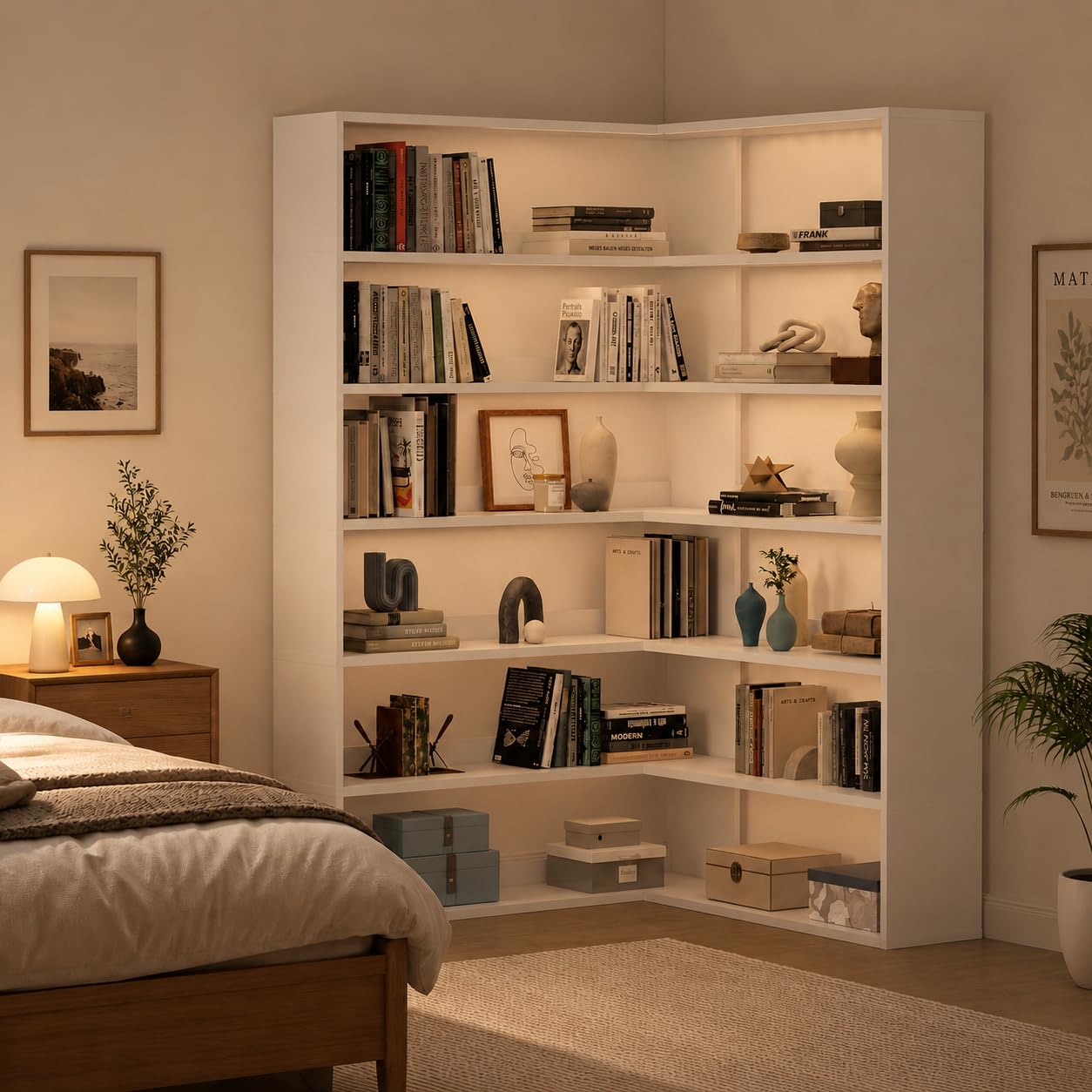 MXV 71.5" Tall L-Shaped Corner Bookshelf, 6-Tier 35.2" Wide Wooden Bookcase with Storage Organizer, Display Shelf for Home, Office, Living Room (35.2")