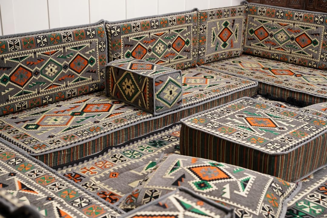 arabicsofa U Shaped Arabic Floor Seating – Handmade Majlis Set– Bohemian Style Sofa