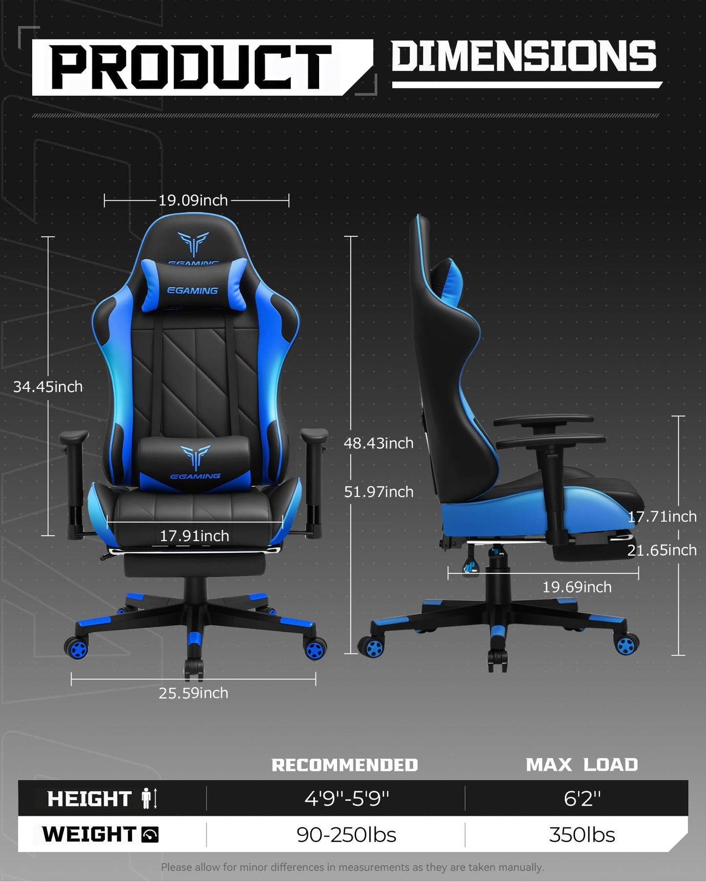 GTPLAYER Gaming Chair, Big and Tall Video Game Chair with High Back PU Leather, Home Office Ergonomic Computer Chair with Footrest, Adjustable Height, 360° Swivel Wheels for Adults and Teens