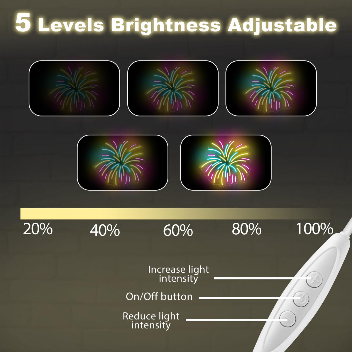 Fireworks Neon Sign 13.8x12.8in LED Wall Light USB Powered Decorative Sign for New Year Party Holiday Celebration Bedroom Living Room Wedding Party Decor