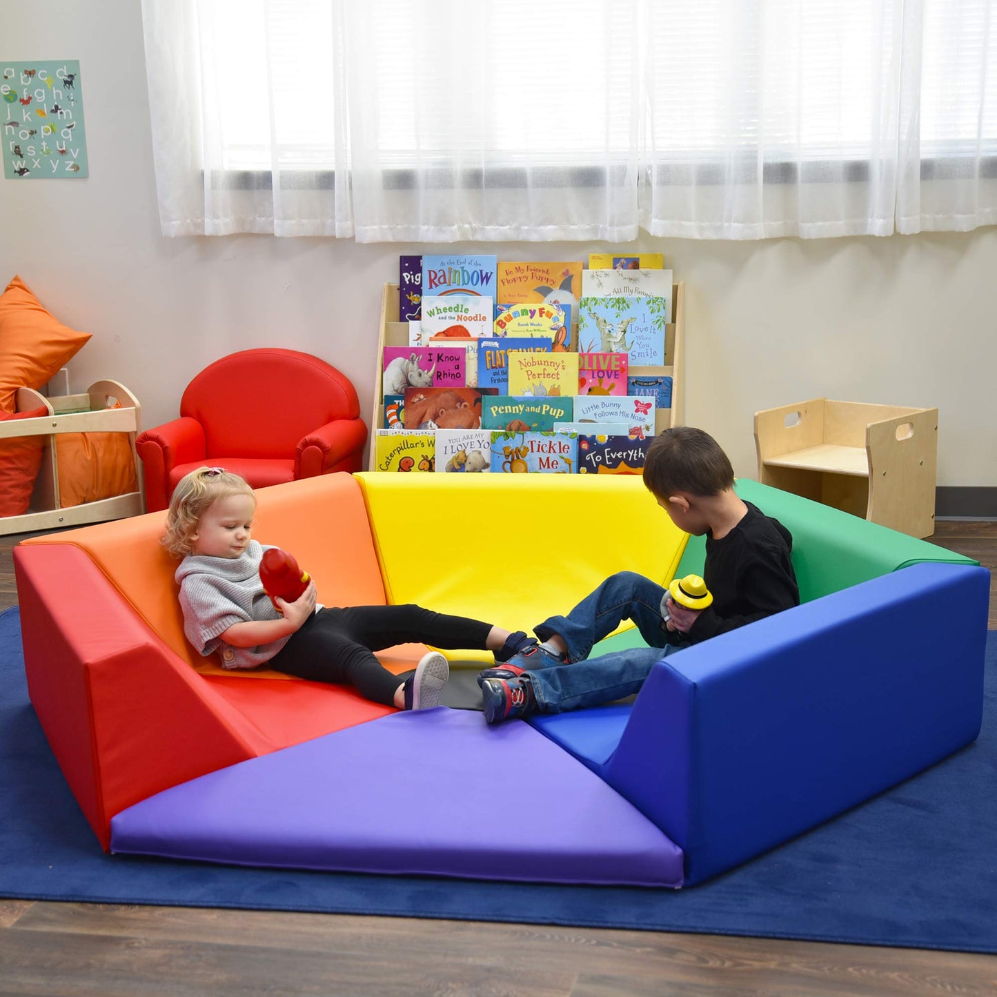 Children's Factory Hexagon Happening Hollow Kids Reading Nook, Toddler Modular Couch for Daycare, Classroom, Rainbow