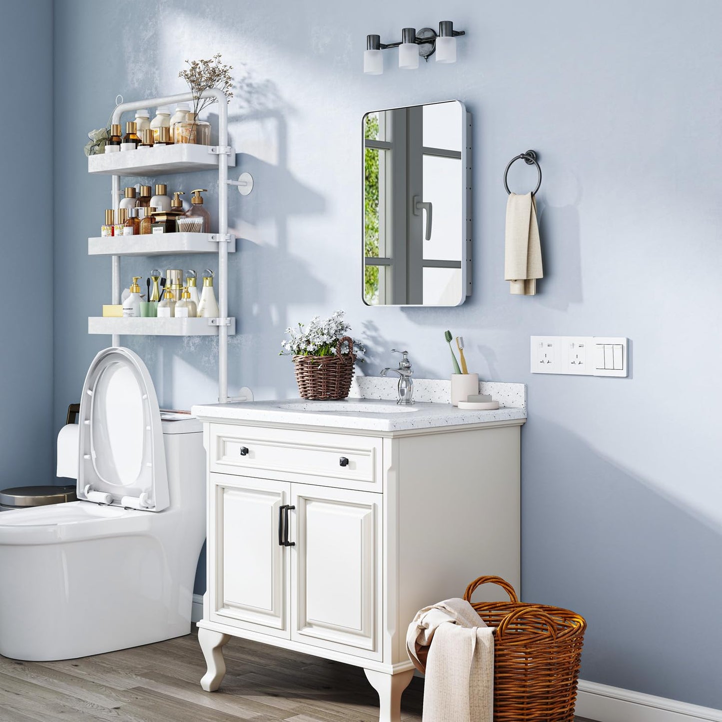 Venlus Silver Medicine Cabinet with Mirror, 16x24 Fully Assembled Recessed or Surface Mount Bathroom Medicine Cabinet, Metal Mirrored Cabinet with Adjustable Storage Shelves