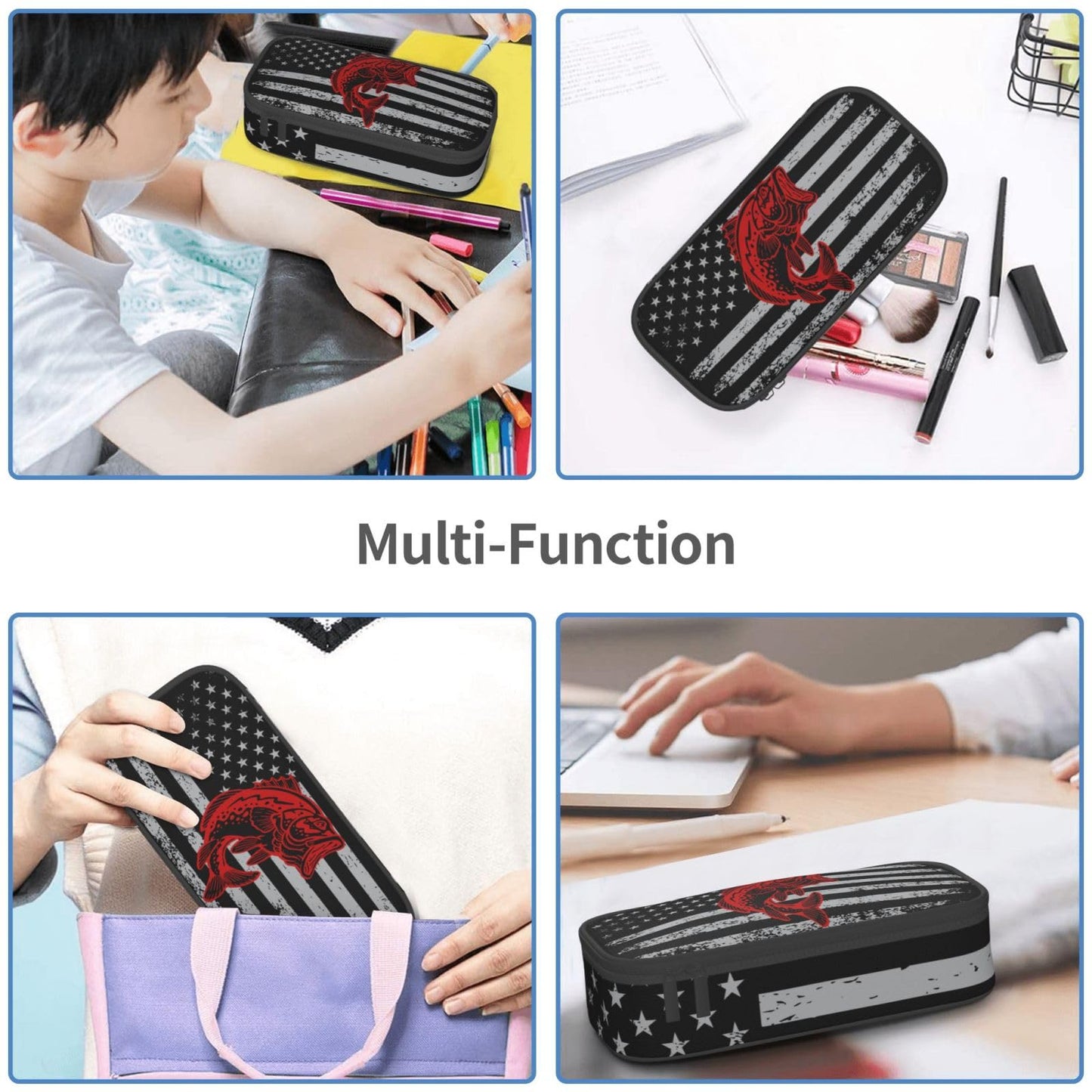 Droerfes Flag Fish Pencil Case Pencil Pouch Large Capacity Pen Bag School Office Organizer Stationery Storage Box For Girls Boys Teen Kids