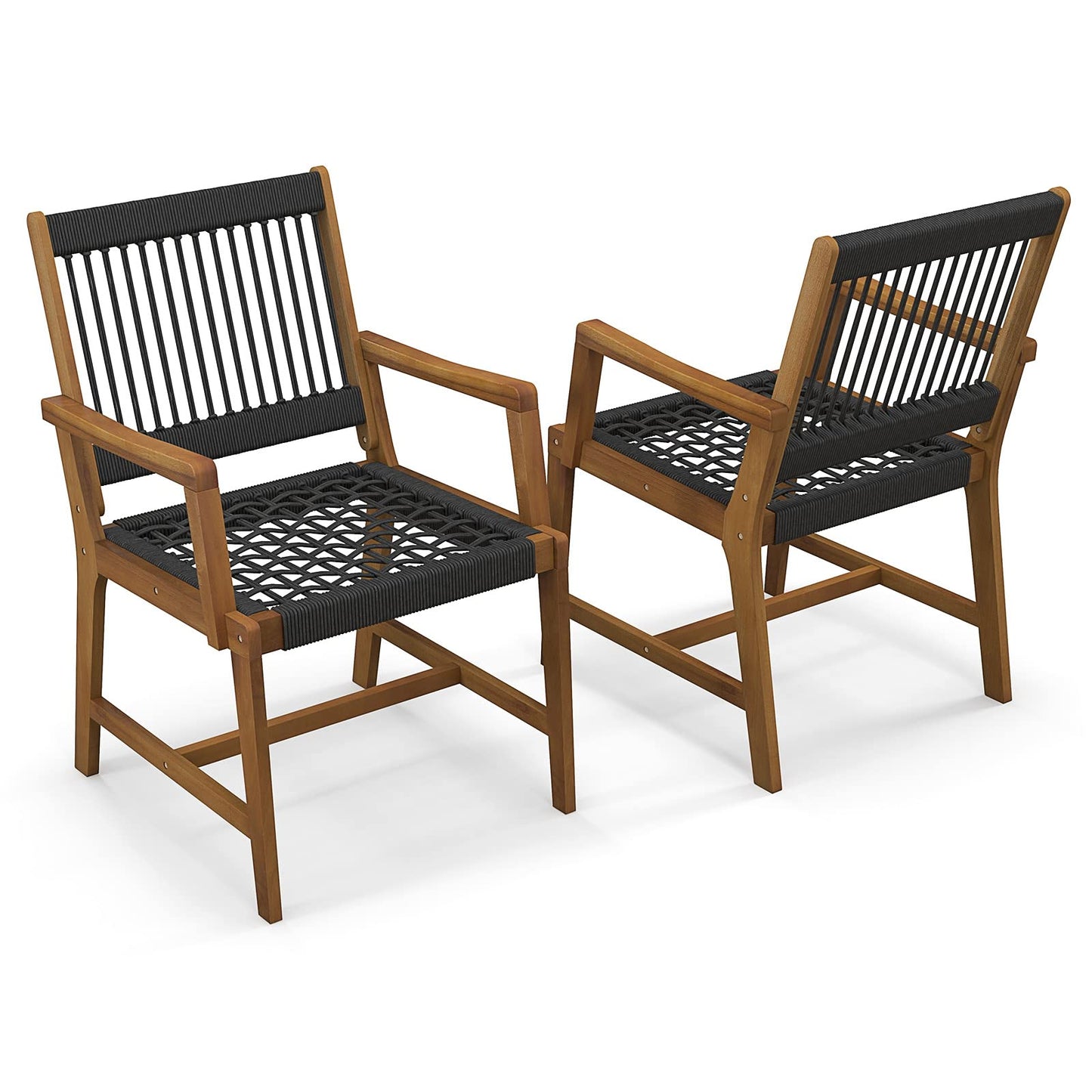 Tangkula Outdoor Acacia Wood Dining Chairs Set of 2, All-Weather Rope Woven Patio Chairs with Armrests, Outdoor Armchairs for Patio, Lawn, Garden, Backyard (1)