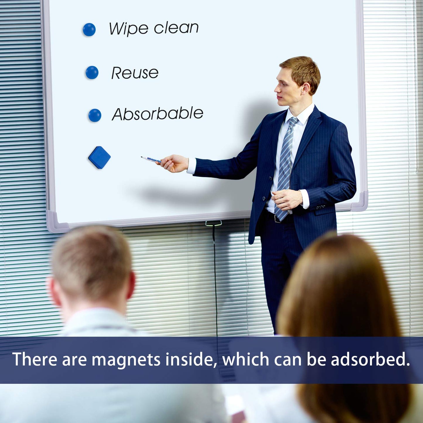 Favourde 48 Pack Magnetic Whiteboard Dry Erase Erasers Chalkboard Cleansers for Classroom, Home and Office (Blue)