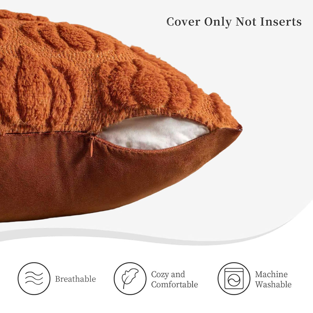 HDVUHKI Fall Pumpkin Throw Pillow Covers 18x18 inch Set of 4, Rust Red Autumn Thanksgiving Farmhouse Living Room Soft Fluffy Plush Faux Fur Wool Decorations for Sofa Couch Bed