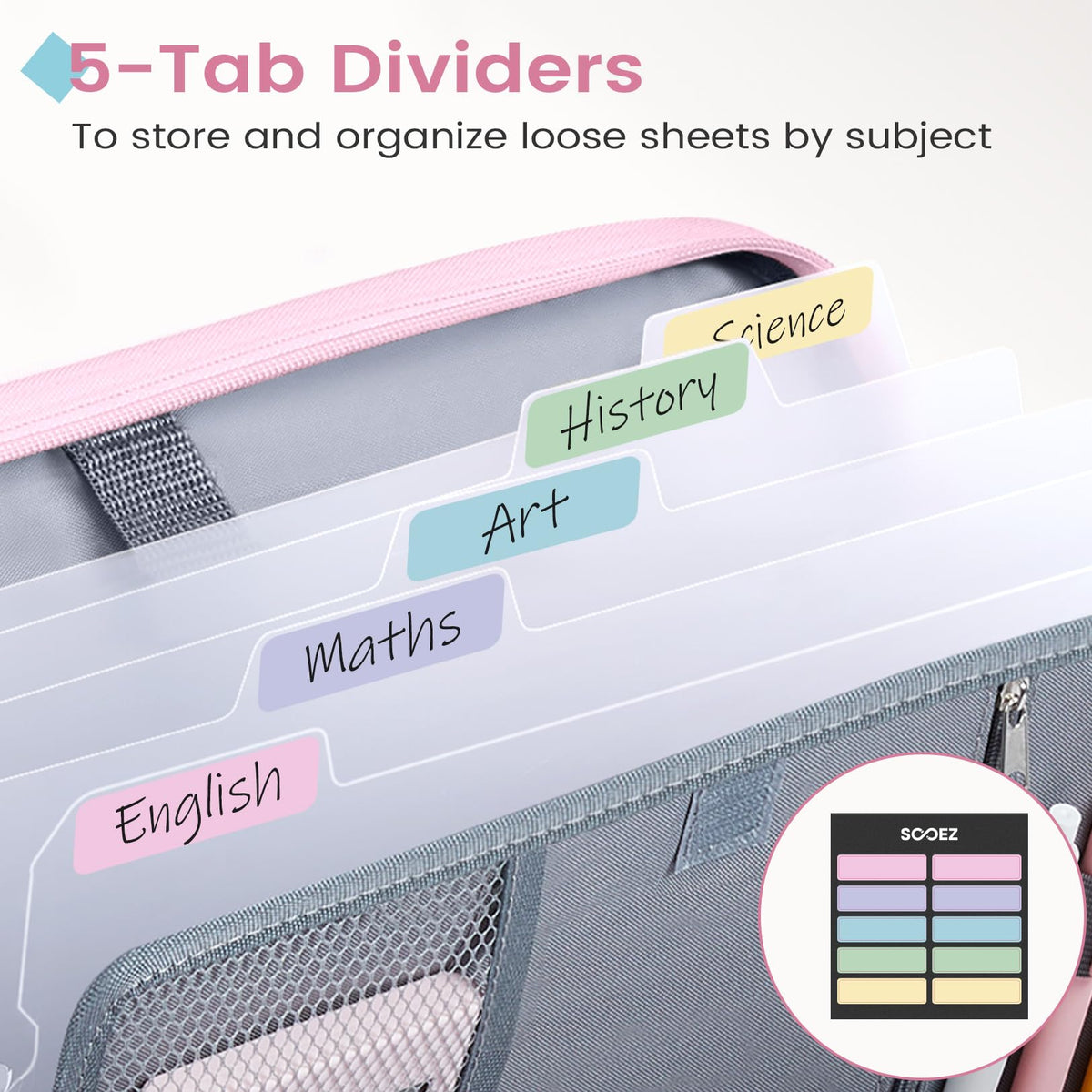 Sooez Zipper Binder Bag, 1 Inch Binders 3 Ring O-Ring, 5-Tab Dividers Expanding File Folder, 500-Sheet Capacity Three Ring Binder, Dark Blue