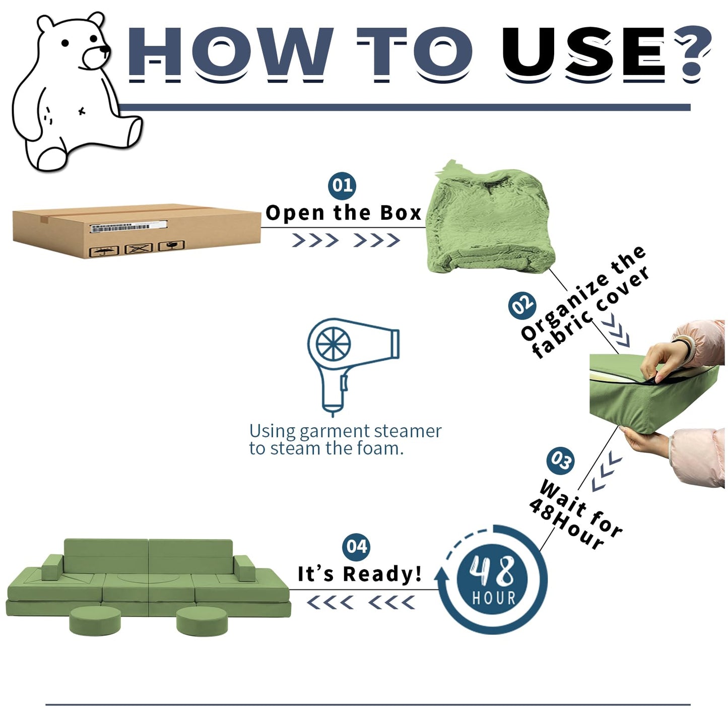 Edbuosy 22Pcs Modular Kids Play Couch - Kids Couch for Playroom Bedroom Living Rooms Toddler Sofa for Inspiring Child Creativity,Children Convertible Foam Sofa