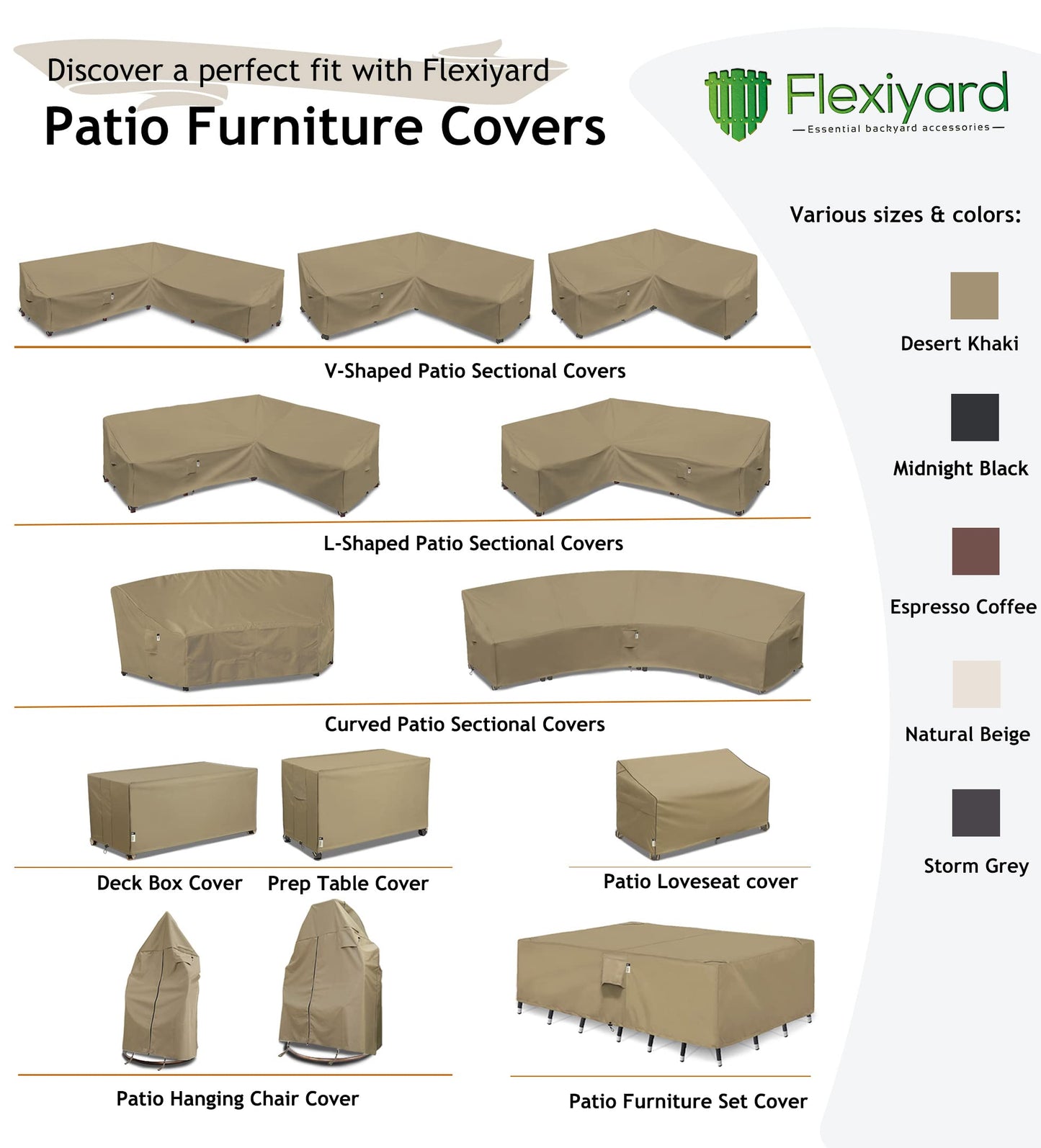 Flexiyard Heavy Duty Outdoor Sectional Sofa Cover - 100"X100" Waterproof 600D Patio Couch Cover for V-Shaped Lawn Patio Furniture