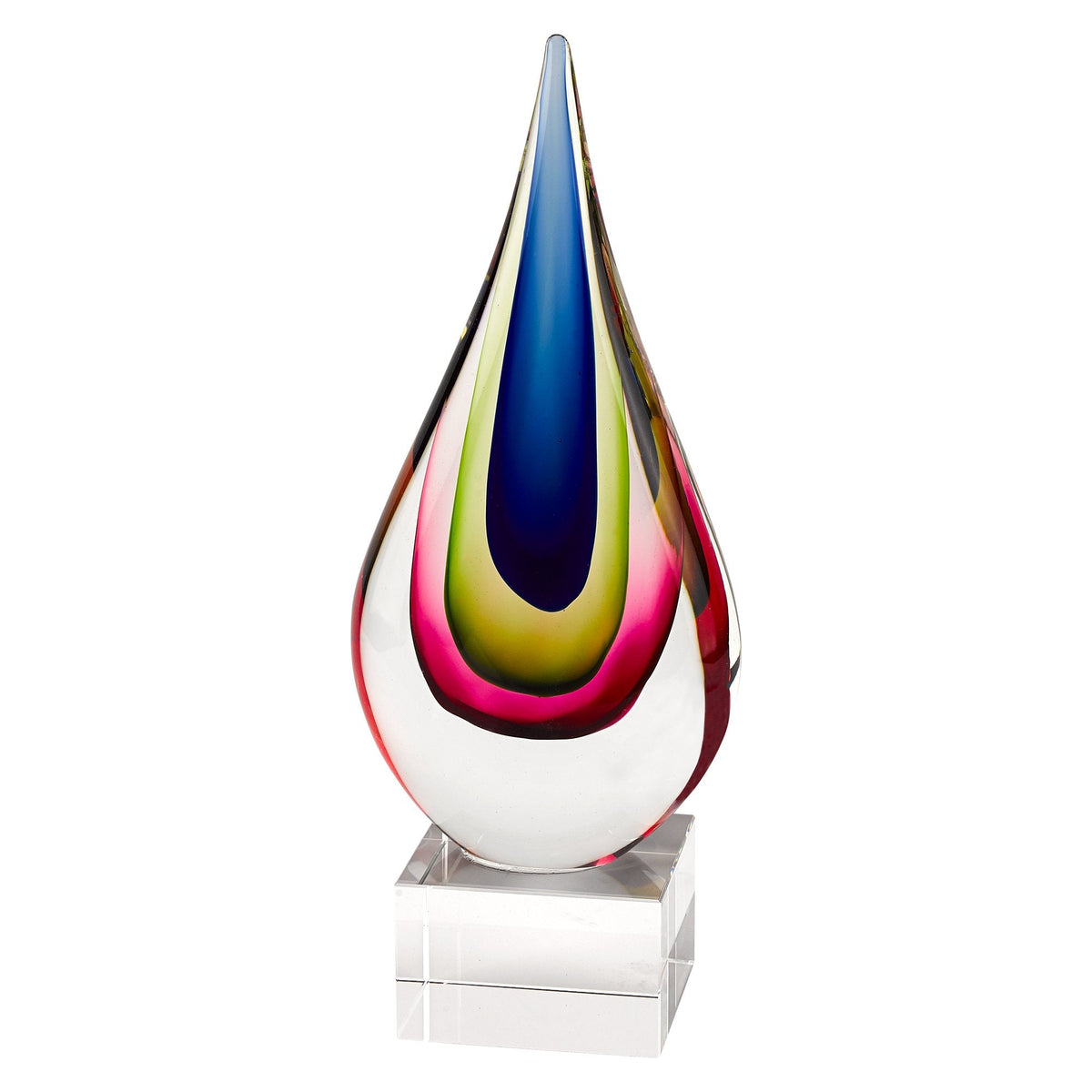 Badash Essence Murano-Style Art Glass Centerpiece - 12" Tall Mouth-Blown Teardrop Glass Sculpture on Crystal Base - Contemporary Home Decor Accent Piece