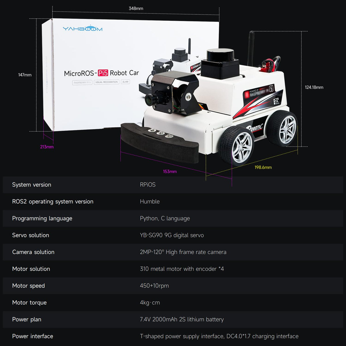 Yahboom Raspberry Pi 5 AI Visual ROS2 Smart Robot Car Kit 2DOF Carmer Autonomous Driving Lidar Stem Education Project for Teen Engineers Students (with Raspberry Pi5-2GB)