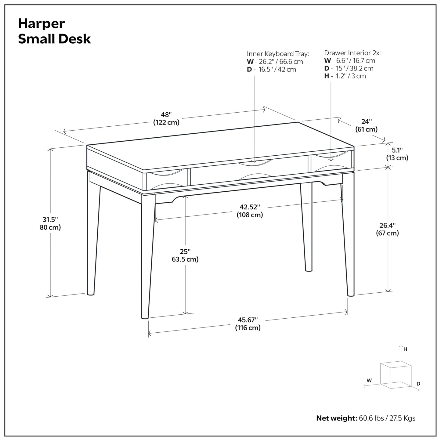 SIMPLIHOME Harper Small Desk - 48 Inch Wide Solid Wood Writing Desk in Dark Brown Chestnut, Mid-Century Modern Home Office Computer Table for Study with 2 Drawers and Flip-Down Keyboard Tray