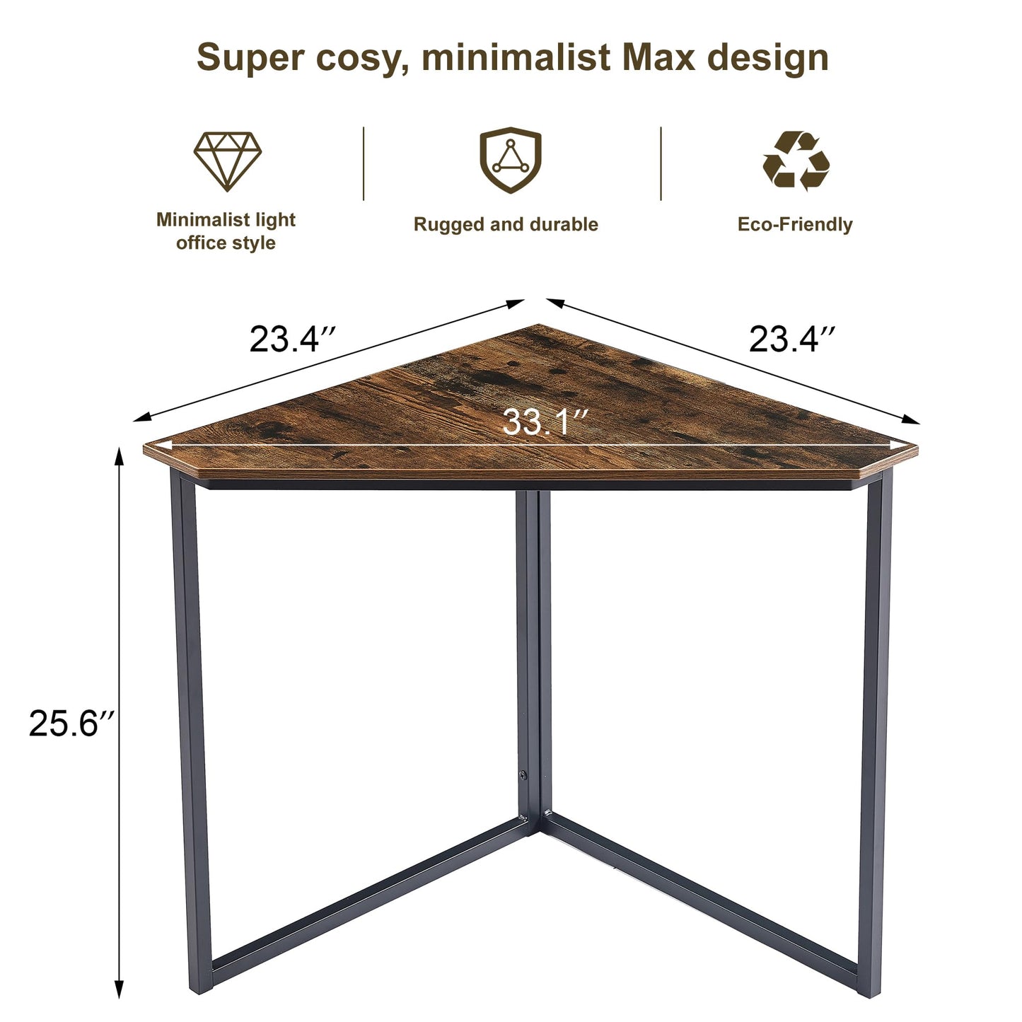 VECELO Corner Desk,Office Tables for Living Room for Small Space Triangle Computer Desk with Steel Frame Corner Shelves with Metal Frame Writing Desk for Workstation Classic Rustic Brown 33.1"