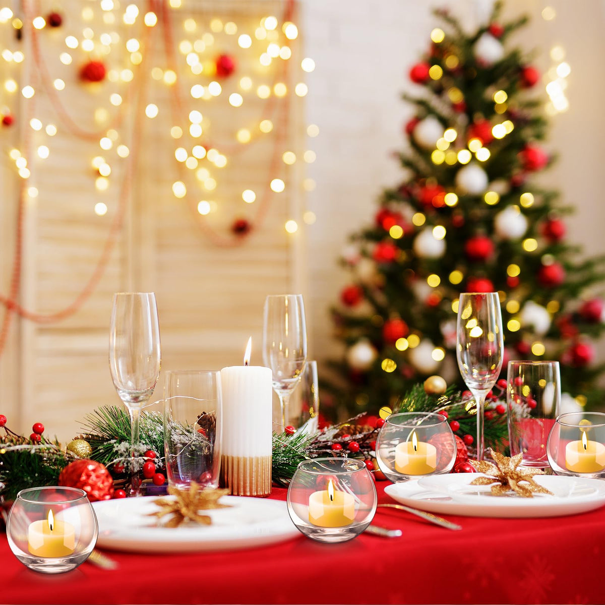 Ziliny 48 Pcs Clear Glass Votive Candle Holders Bulk Tealight Candle Holders Wedding Table Centerpiece Decor Vase for Wedding Bridal Shower Party Decoration