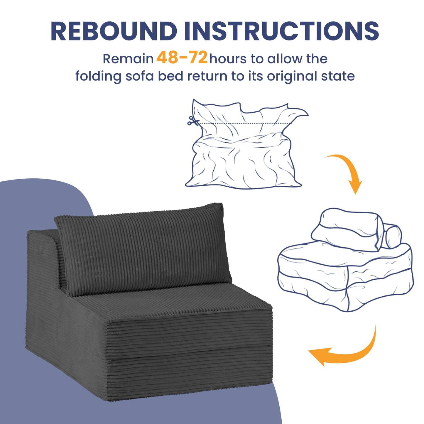 Erament Folding Sofa Bed, 8" Convertible Sleeper Sofa Fold Out Chair Bed with Pillow, Portable Floor Couch Lounge Sofa for Living Room Bedroom Guest Room, Grey