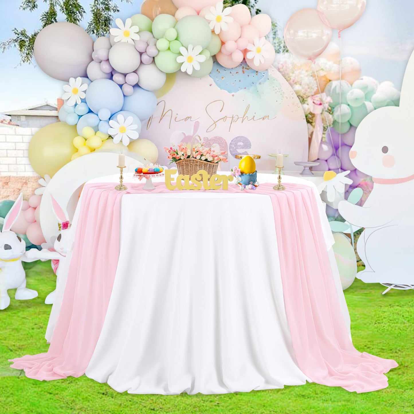 Chiffon Table Runner 1 Piece 27x120 Inches Pink Rustic Sheer Fabric for Wedding Baby Shower Birthday Party Cake Table Decoration