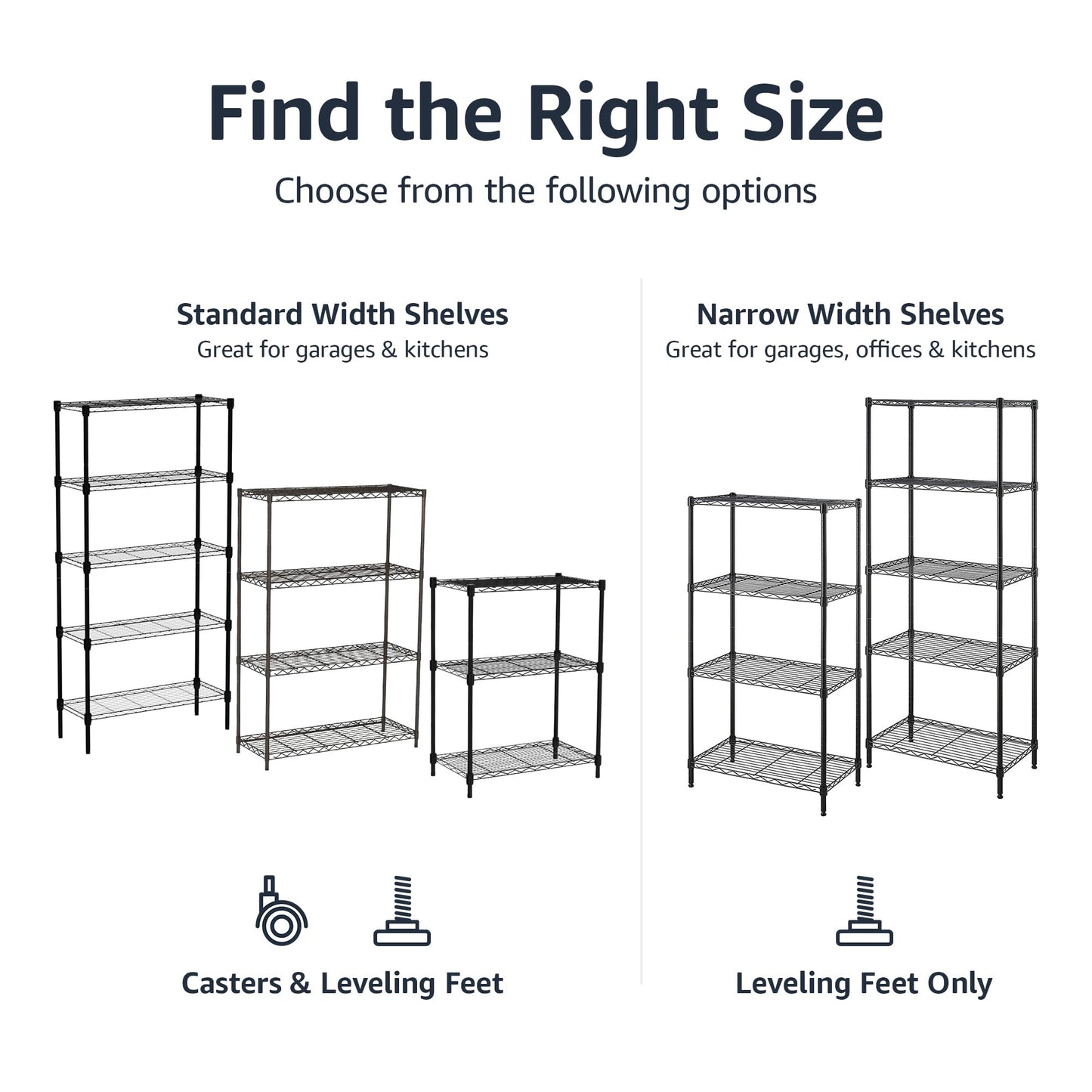 Amazon Basics 4-Shelf Heavy Duty Garage Shelving Storage Unit on 3" Wheel Casters, Adjustable Metal Wire Rack with Leveling Feet, 36" x 14" x 57.75", Black