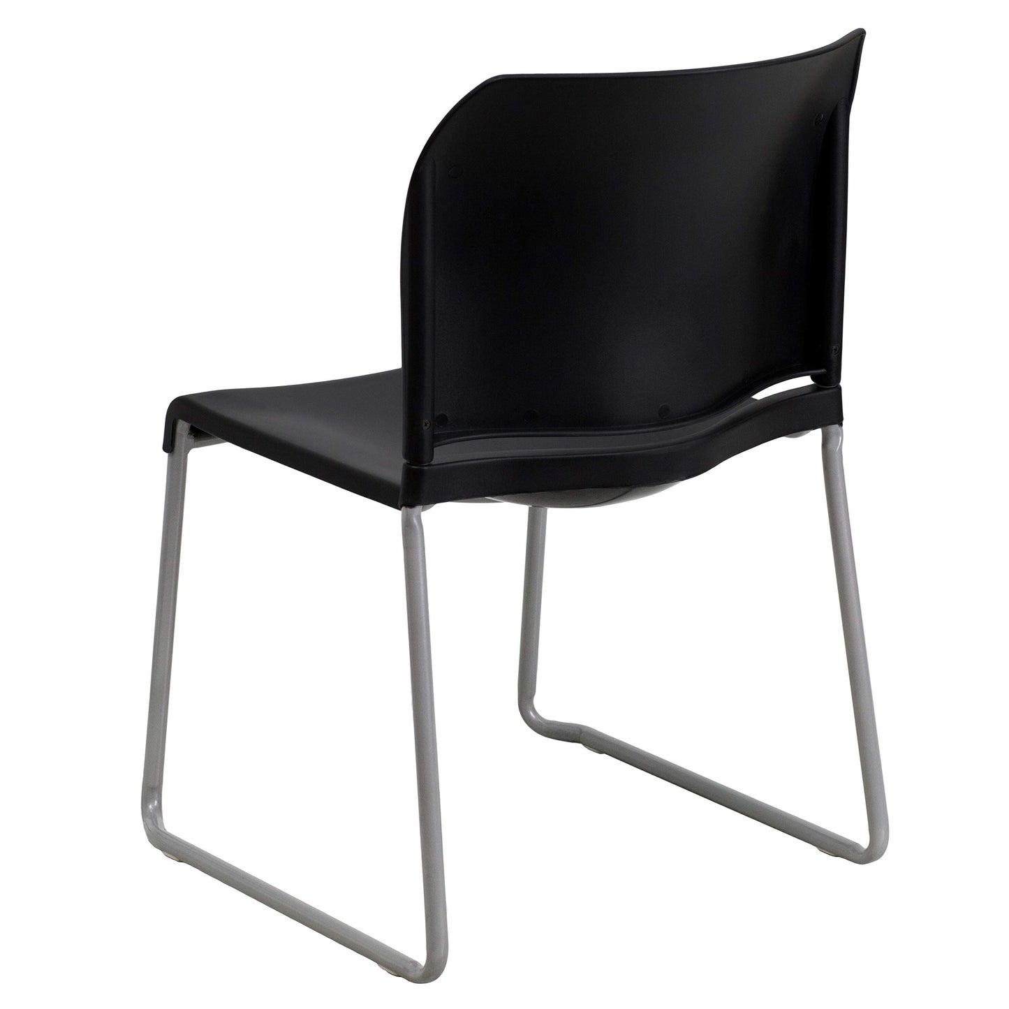 Flash Furniture HERCULES Series 880 lb. Capacity Black Full Back Contoured Stack Chair with Gray Powder Coated Sled Base