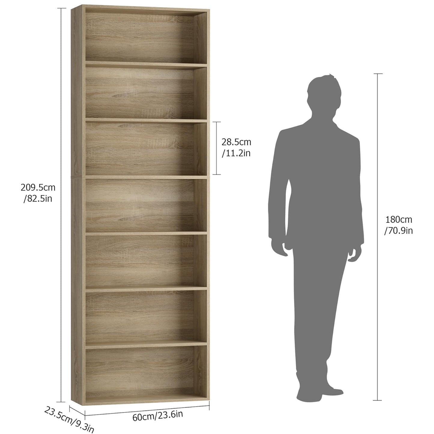 FACBOTALL 82" Tall Bookshelf, 7-Tier Open Shelves Bookcase, Freestanding Display Storage Shelves, Tall Bookcase Home Decor Furniture for Home Office, Living Room, Bedroom, Light Oak