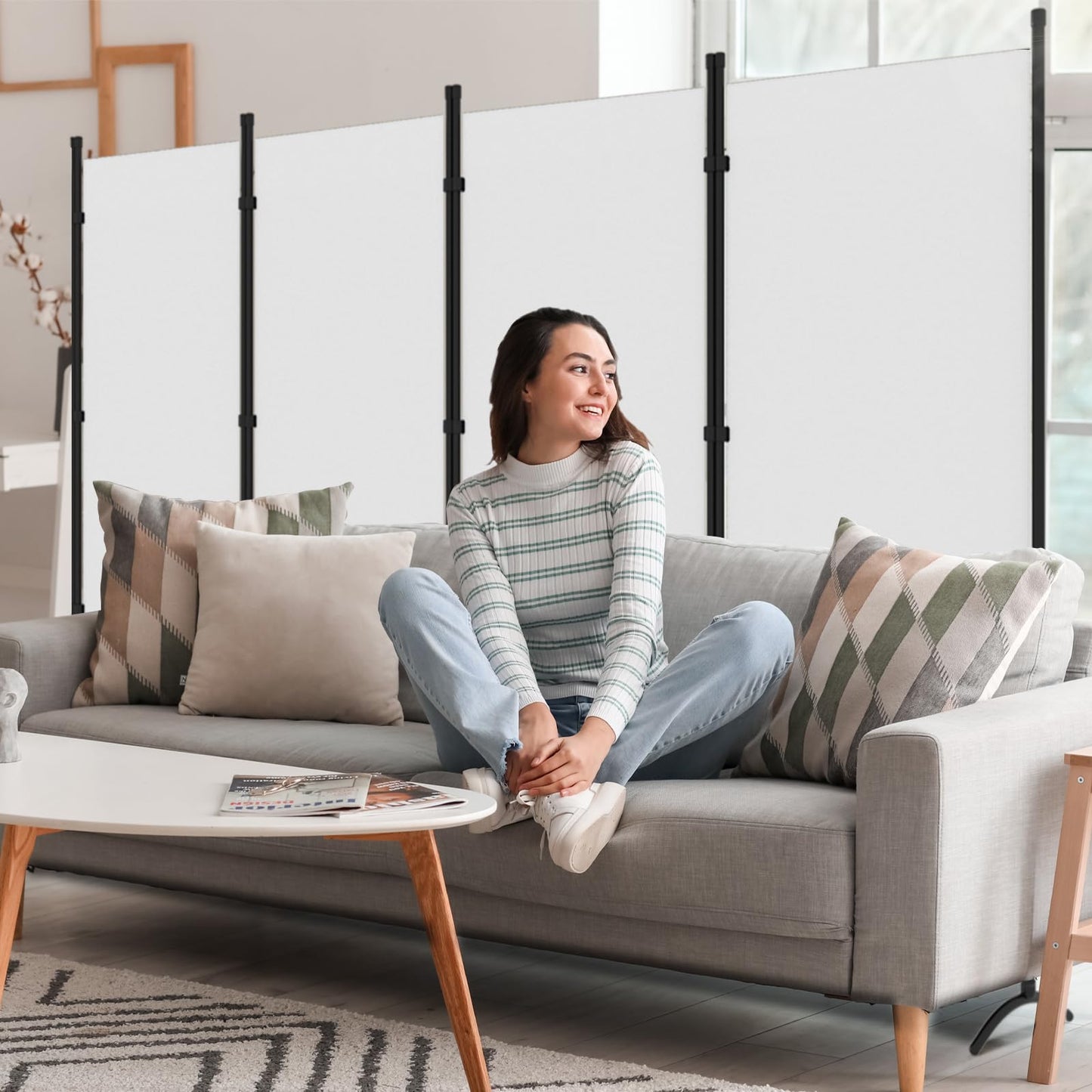 Room Divider, 6FT Tall Folding Partition Room Dividers 4 Panel, Portable and Freestanding Room Divider Screen Wall Divider for Home and Office, White