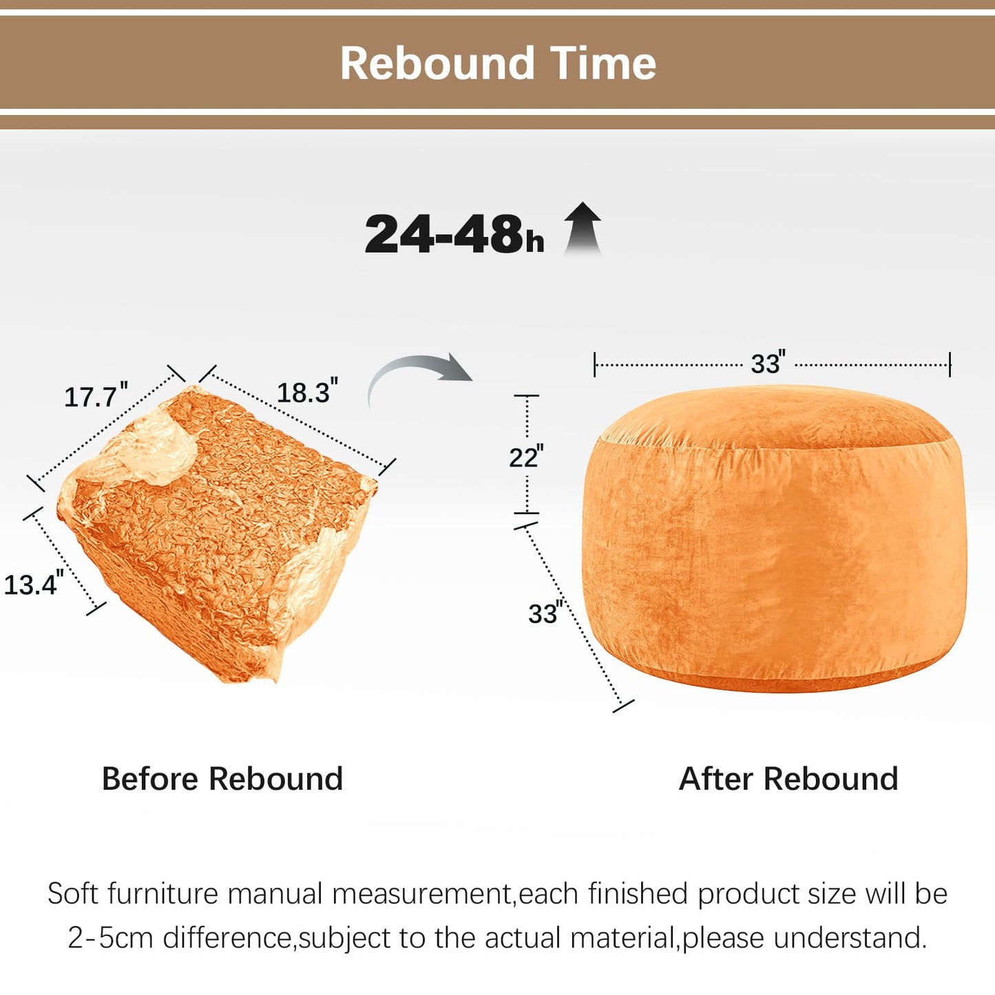 ILPEOD Bean Bag Chairs for Adults - Memory Foam Furniture BeanBag Chair - Kids/Teens Sofa with Soft Micro Fiber Cover - Round Fluffy Couch for Living Room Bedroom College Dorm - 3 ft, Orange
