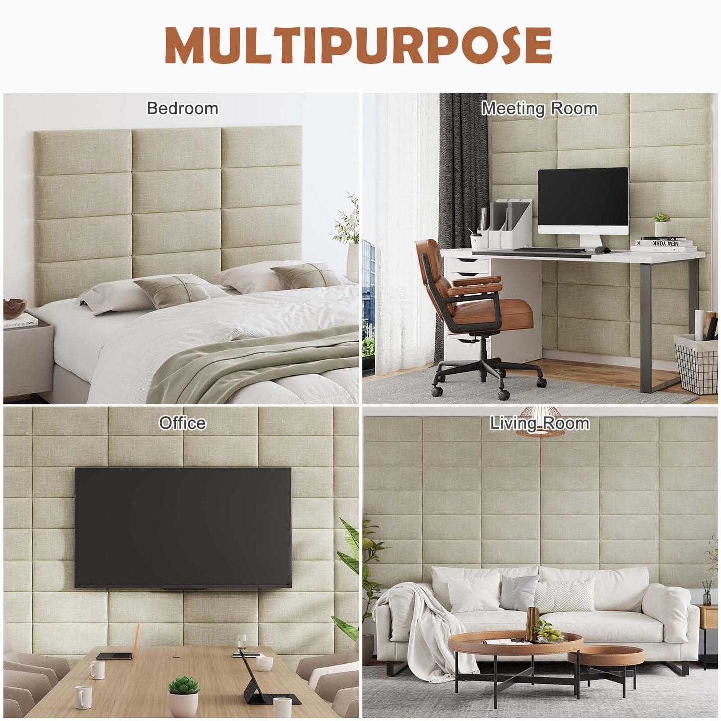IFNOW Upholstered Wall Mounted Headboard, 3D Soundproof Wall Panels Peel and Stick, Reusable and Removable Tufted Bed Headboard in Beige (12 Panels, 10" x 24")