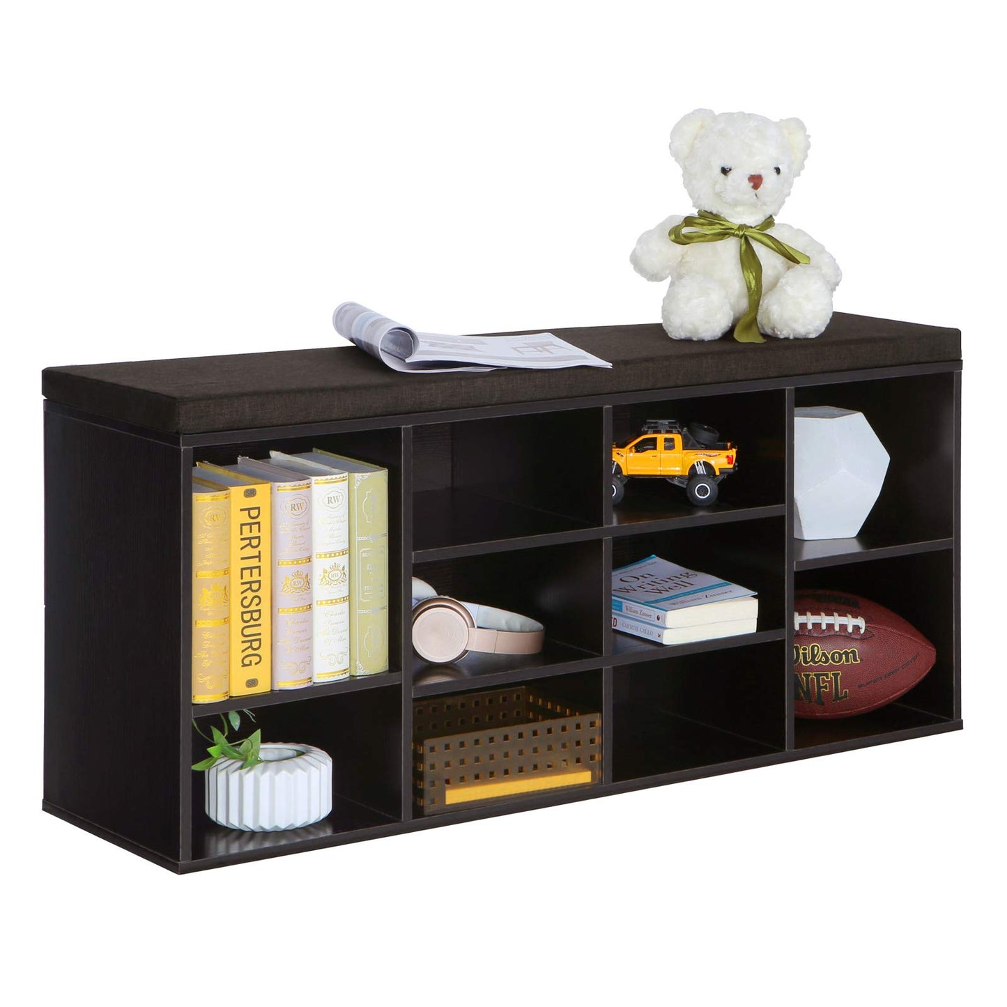 VASAGLE CUSTOS Collection - Shoe Bench, Storage Bench with Padded Seat, Entryway Bench with 10 Compartments, for Bedroom, 11.8 x 40.9 x 18.9 Inches, Espresso Brown and Chestnut Brown ULHS10BR