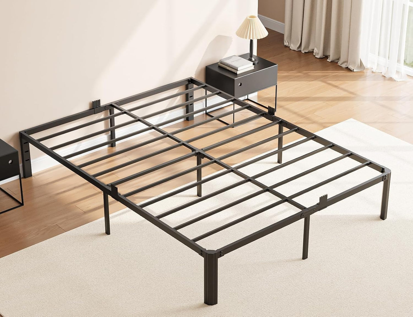 XUKIL 14 Inch Full Size Metal Bed Frame, Heavy Duty Platform Bed Frame with Headboard Compatible, Under Bed Storage, Noise Free, No Box Spring Needed, Mattress Retainers, Easy Assembly