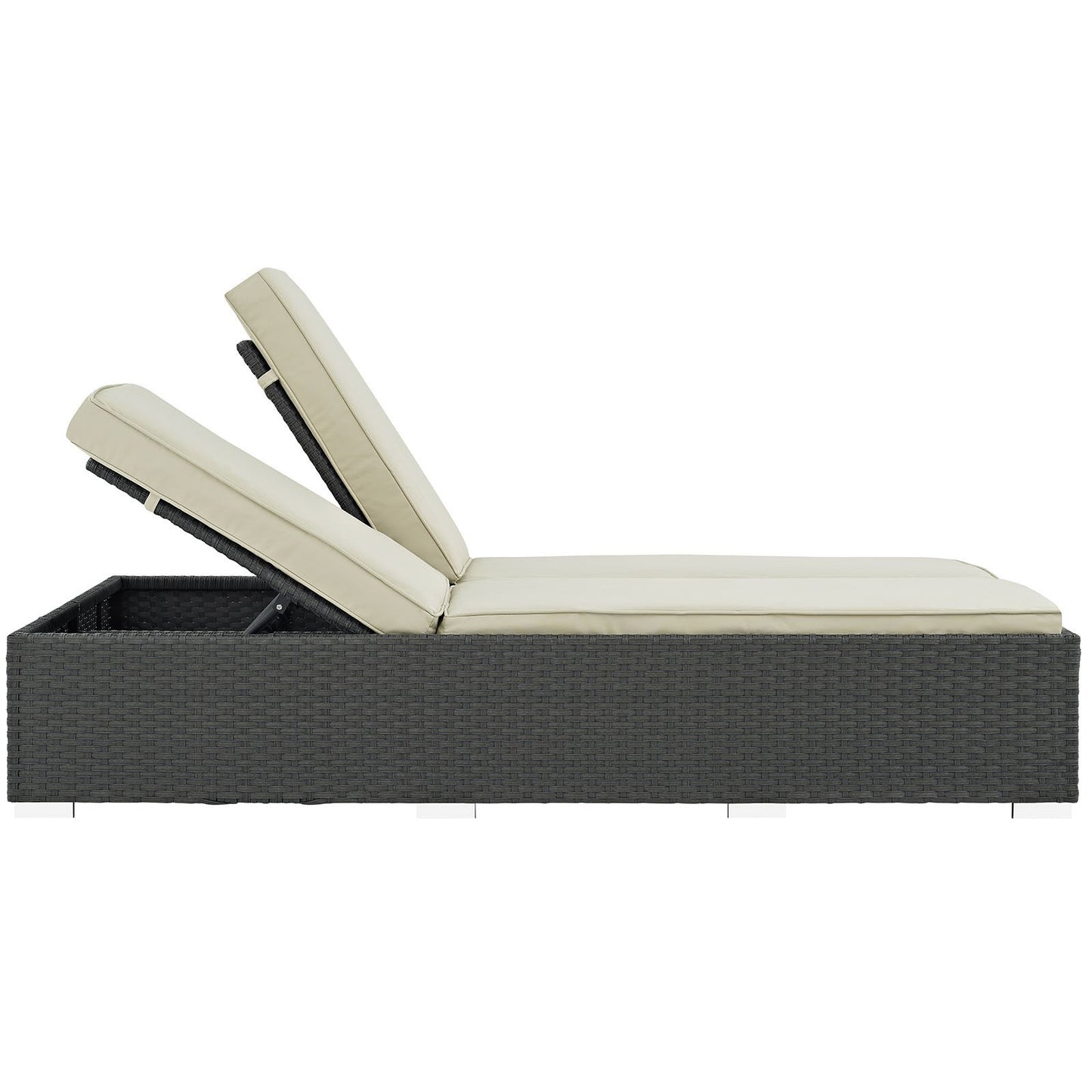 Modway Sojourn Wicker Rattan Outdoor Patio Sunbrella Fabric Double Chaise in Chocolate Navy