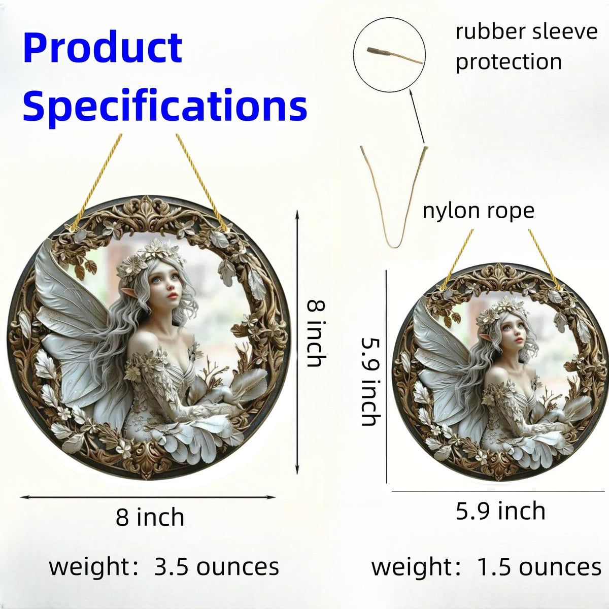 VTYFRY Flower Fairy Garden Decorations Angel Wing Christmas Halloween Deco Statue Art Elf Sculpture Hanging Craft for Outdoor Yard Courtyard Lawn Patio Window Acrylic Ornament Home Gift (D,S: 6*6 IN)