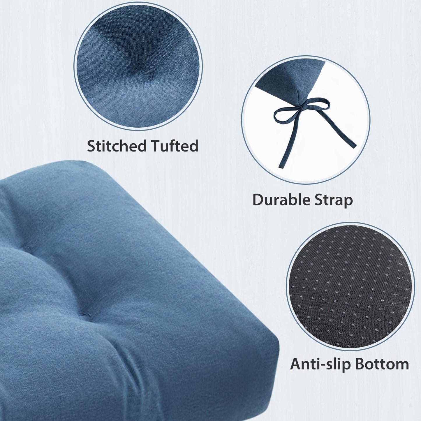 WEOAVRY 42 Inch Bench Cushions for Indoor Furniture, Super Soft Rectangle Bench seat Cushion Pad with Non-Slip Bottom, Waterproof Bench Pad for Window Porch(Blue, 42x16x4.5 Inch)