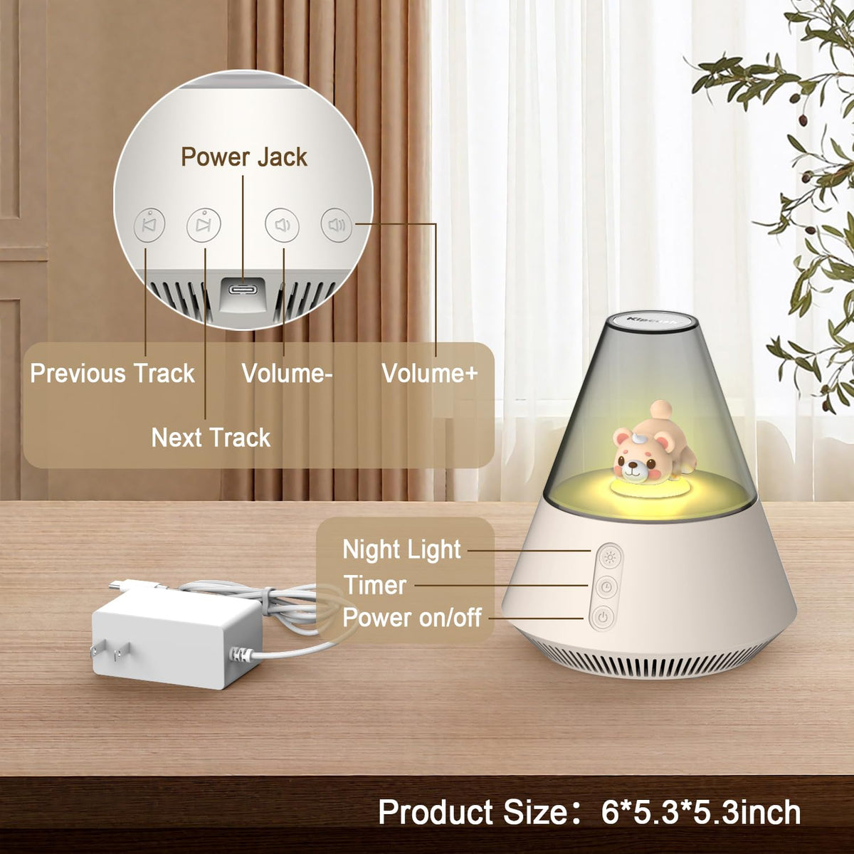 Baby & Kids Sound Machine with Night Light for Nursery, White Noise Machine for Baby Sleep, 30 Soothing Sounds, 31-Level Volume, 3 Brightness Levels, Timer, Sleep Aid for Babies, Toddlers and Kids
