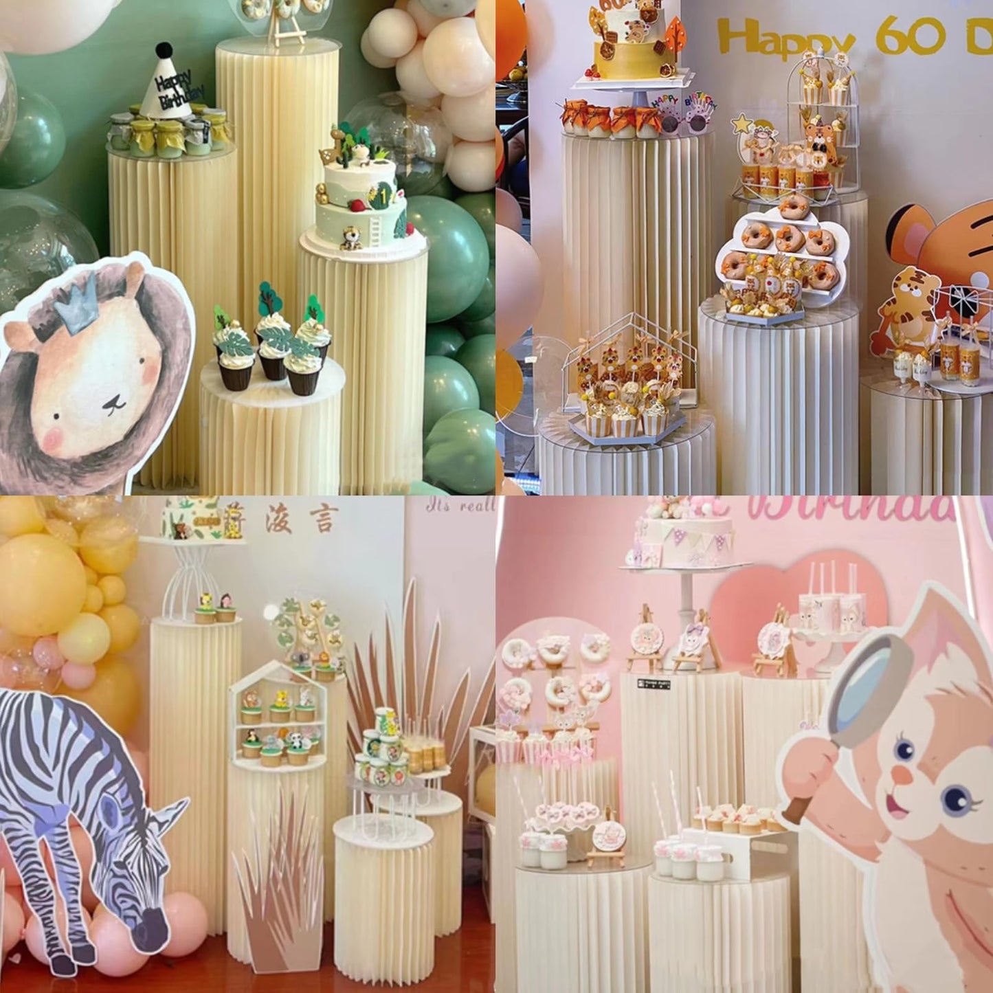 AHUAWA Cylinder Stands for Party 5Pcs Round Pedestal Stand Foldable Cardboard Columns Cylinder Tables for Parties Baby Shower Birthday Wedding Pillars Display Decoration
