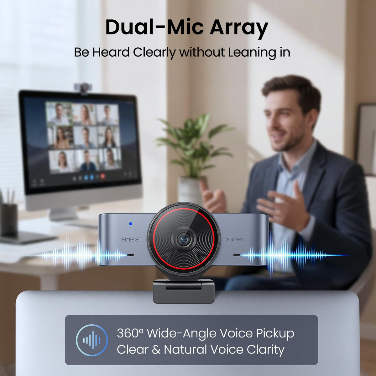 EMEET C960 Ultra 4K Webcam for Mac & PC, 1/1.5" Large Sensor, Metal Body, 0.2s Autofocus, DRC, Whiteboard Mode, Built-in Privacy Cover, 2 Mics, USB Webcam 4K for Meetings, Streaming & Content Creation