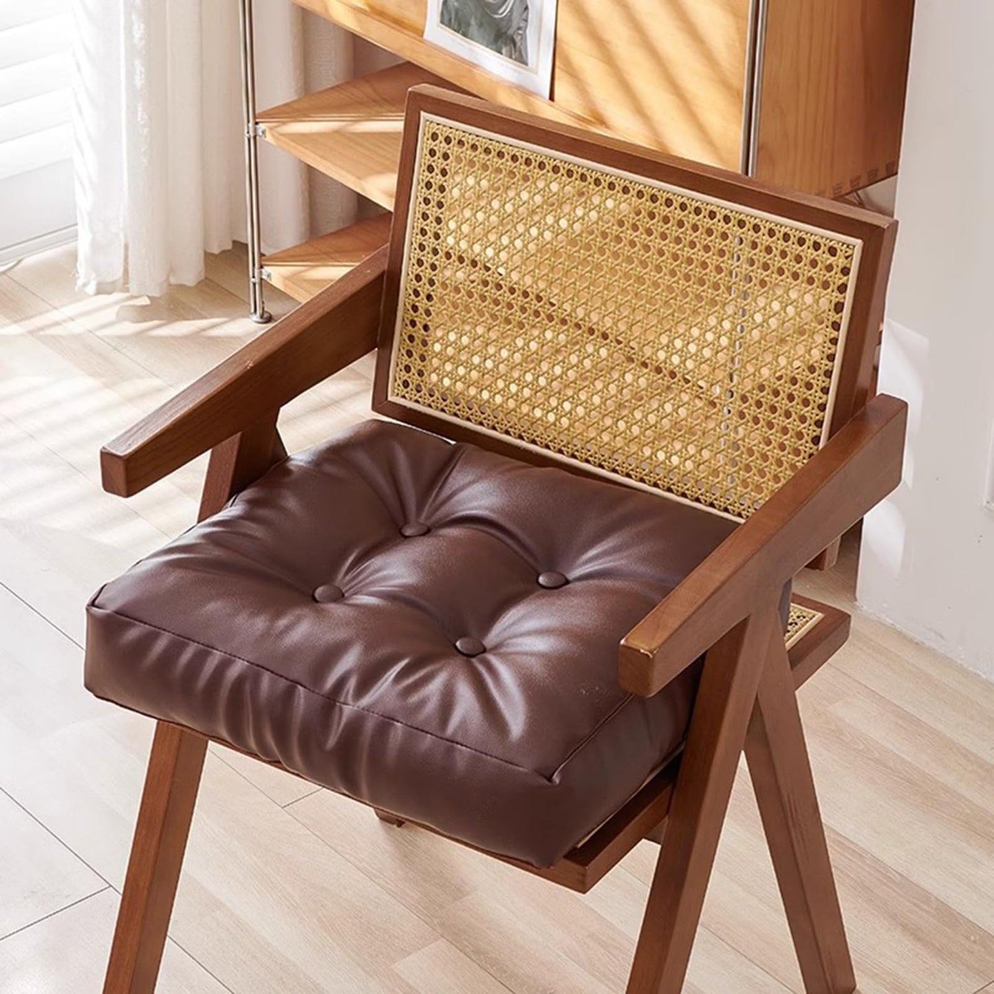 OYTJKL Dual Sided Bench Cushion - Waterproof Faux Leather & Plush Velvet Reversible Seat Pad (16"/18"), Non-Slip Chair Cushion with Handle (6 Colors) (Brown, 18x18x3 Inch (Pack of 1))