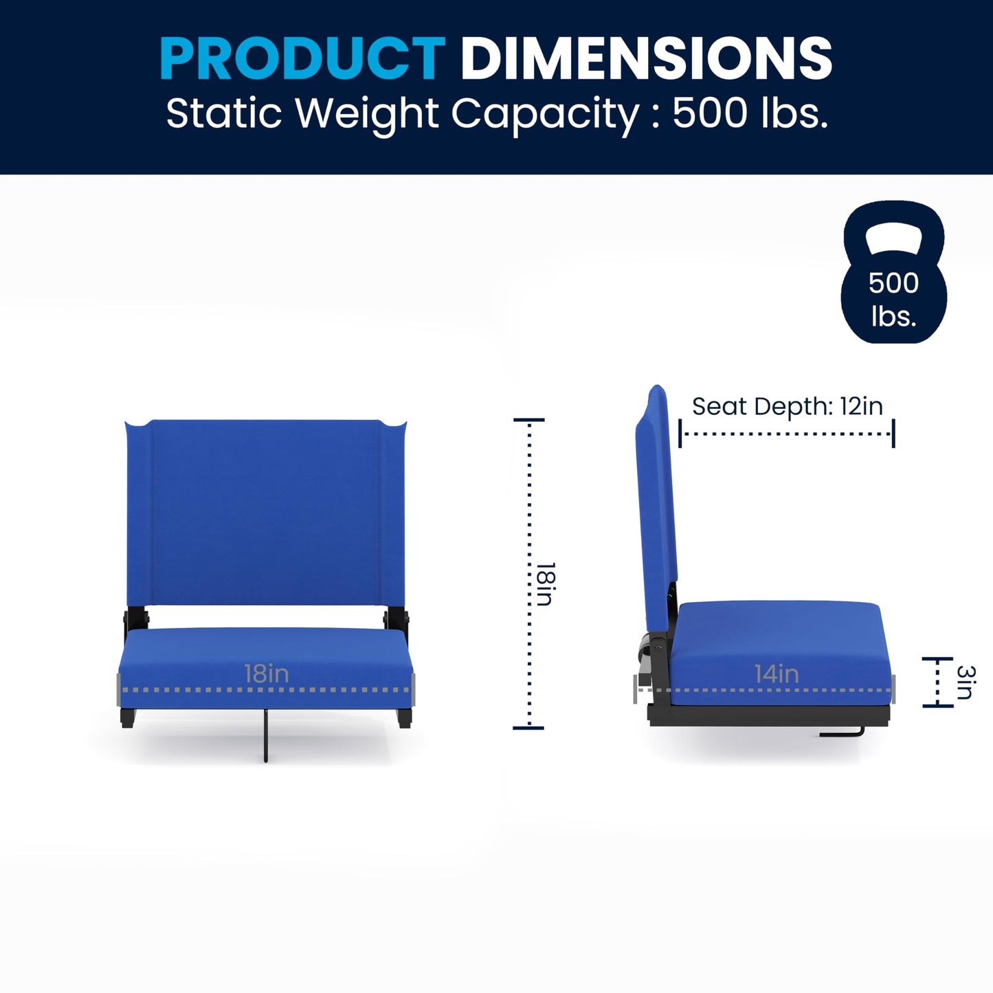 Flash Furniture Grandstand Portable Stadium Seat for Bleachers or Benches, Folding Padded Stadium Chair with Carrying Handle, 500 lb. Weight Capacity, Blue