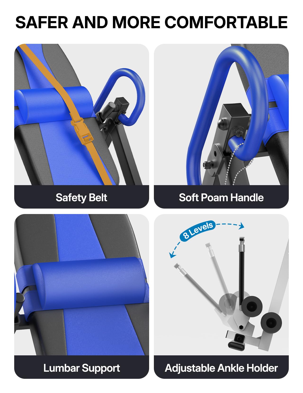 YOLEO Gravity Heavy Duty Inversion Table with Headrest & Adjustable Protective Belt Back Stretcher Machine for Pain Relief Therapy (W1-Blue)