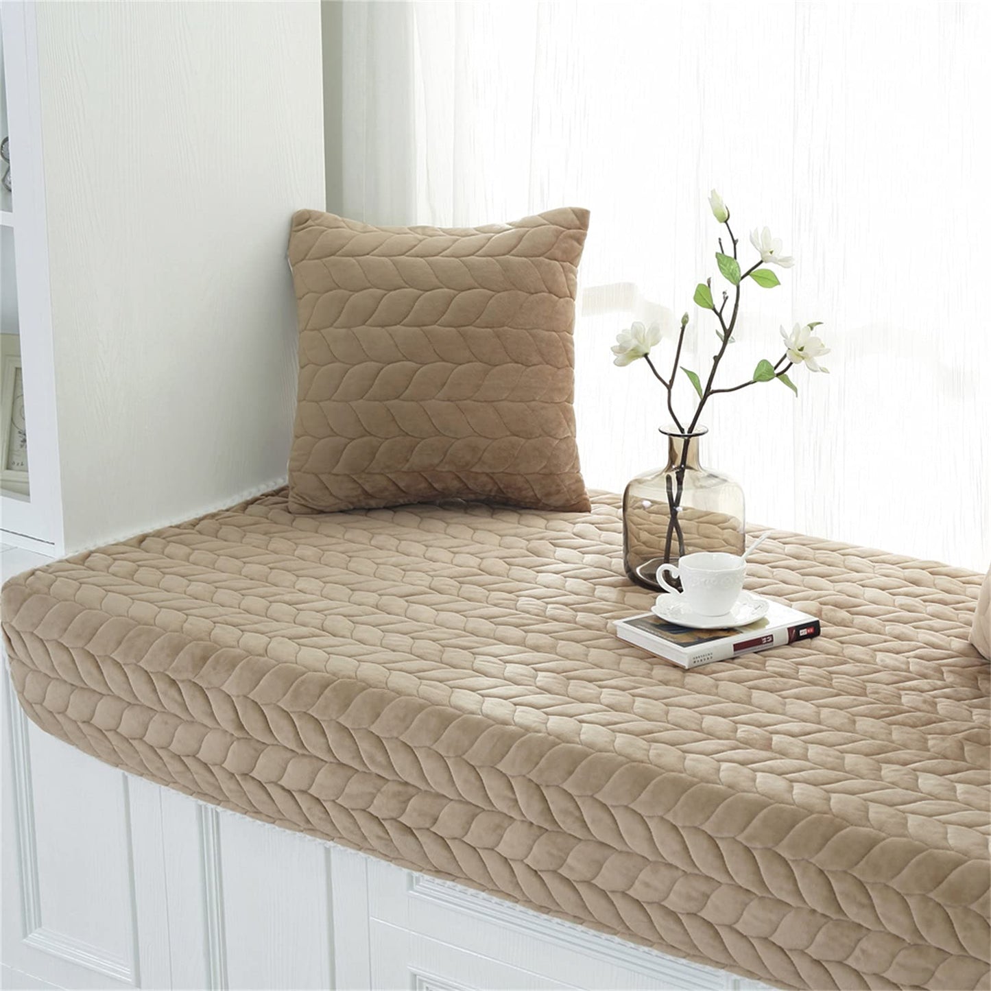 JeogYong Thick Plush Bay Window Mat Non-Slip Crystal Velvet Bay Window Cushion Pad, Modern Windowsill Bench Seat Cushion for Indoor Tatami Sofa Decor Home Bedroom Living Room