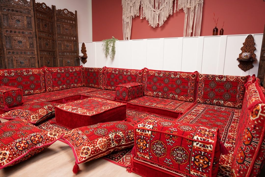 arabicsofa U Shaped Arabic Floor Seating – Handmade Majlis Set– Bohemian Style Sofa
